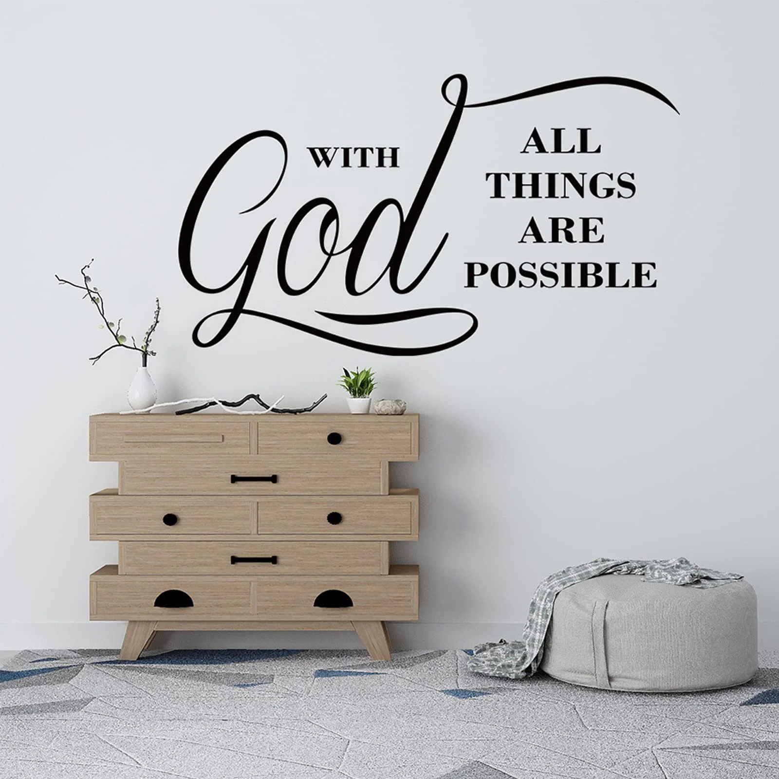 Наклейка на стену All Things are Possible with God Inspirational Quote Vinyl 1 шт., фото №5