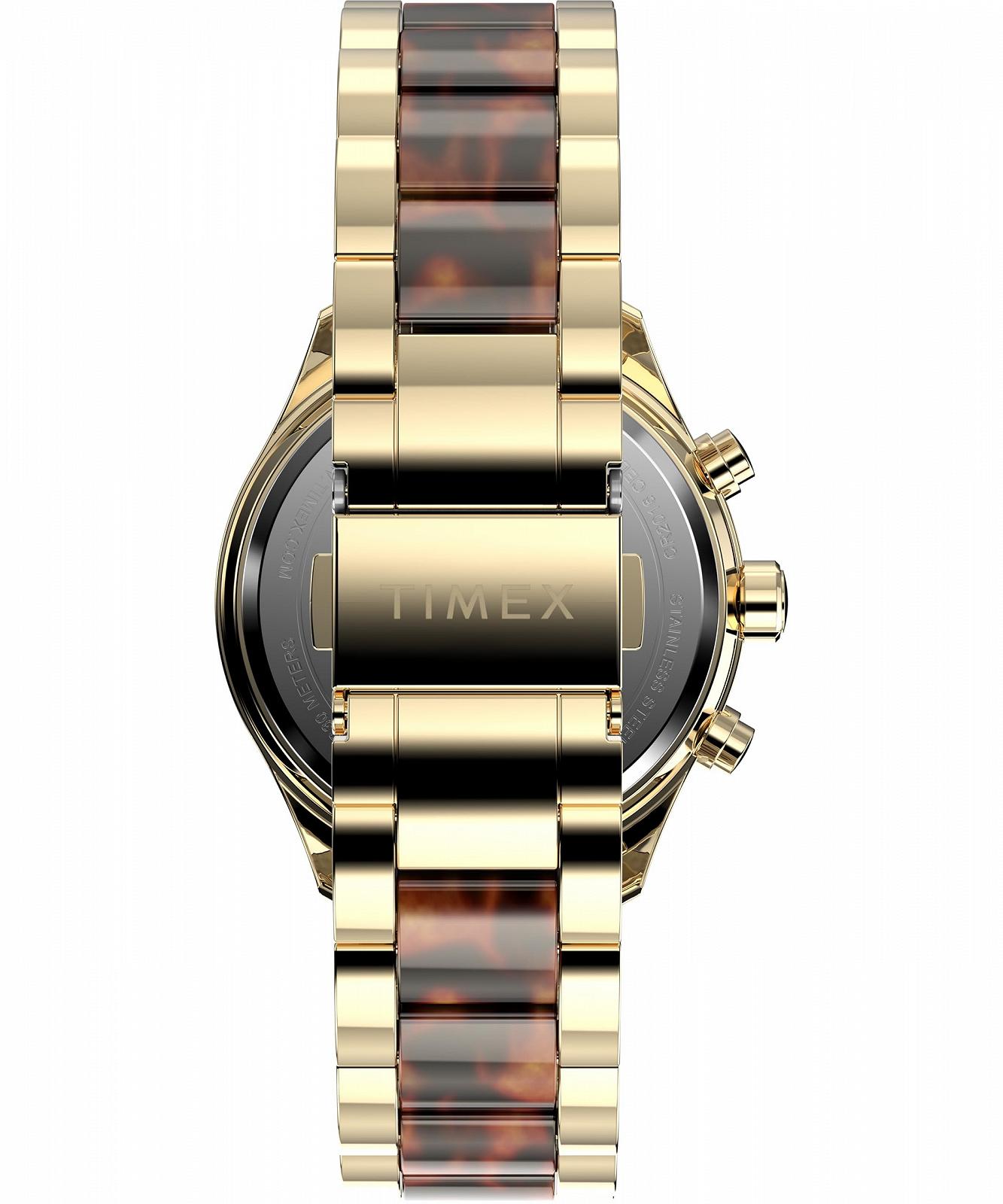Женские часы Timex Trend 38 мм, золотой браслет из сплава, черный циферблат, золотой корпус TW2Y28300, фото №3