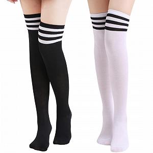 Женские носки выше колена (2 пары) Классические и стильные чулки мягкие высокие носки полосатые для спорта и косплея - Фото 1