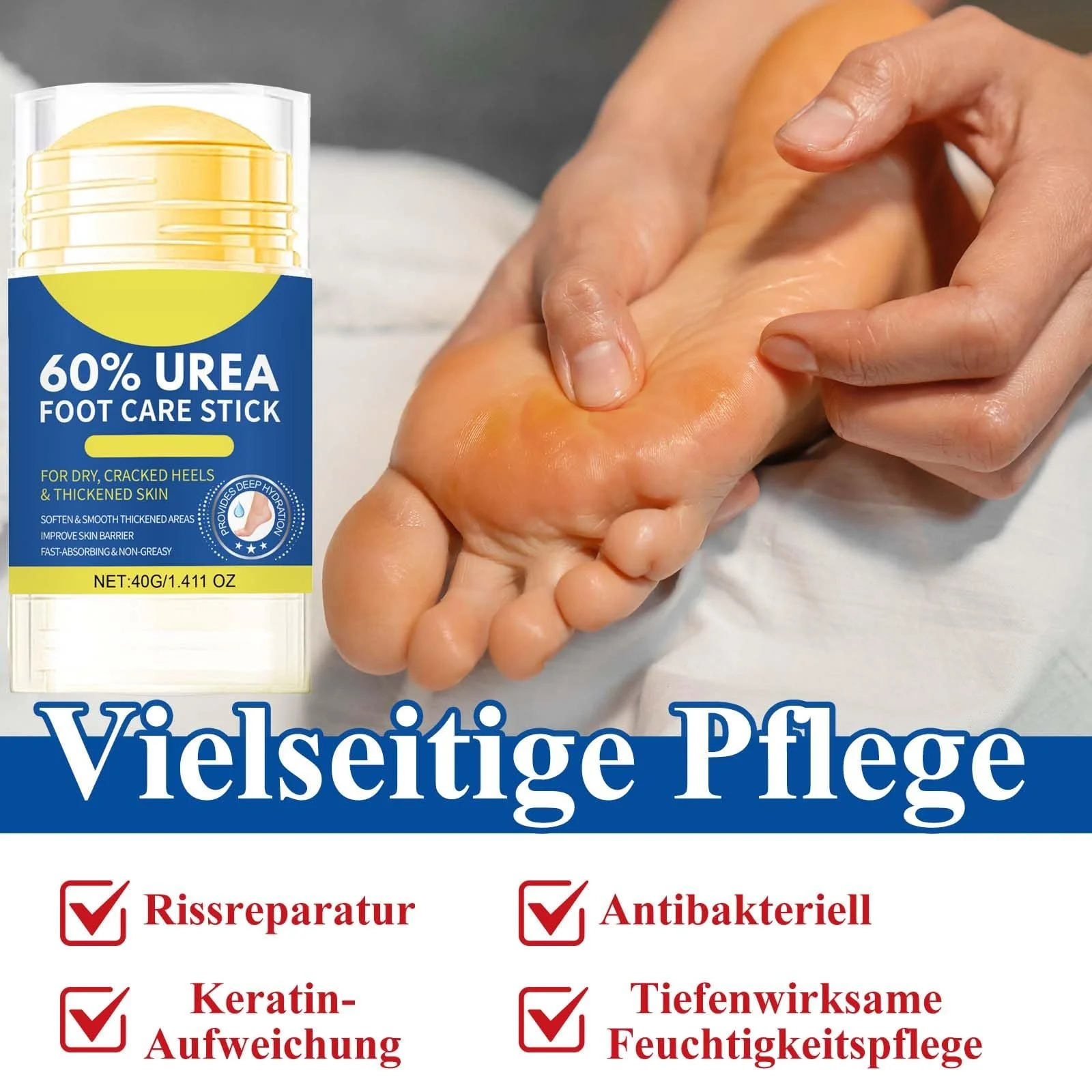 Крем для ног Urea 60% для очень сухой кожи и потрескавшихся пяток увлажняющий стик, фото №4 Крем для ног Urea 60% для очень сухой кожи и потрескавшихся пяток увлажняющий стик, фото №4