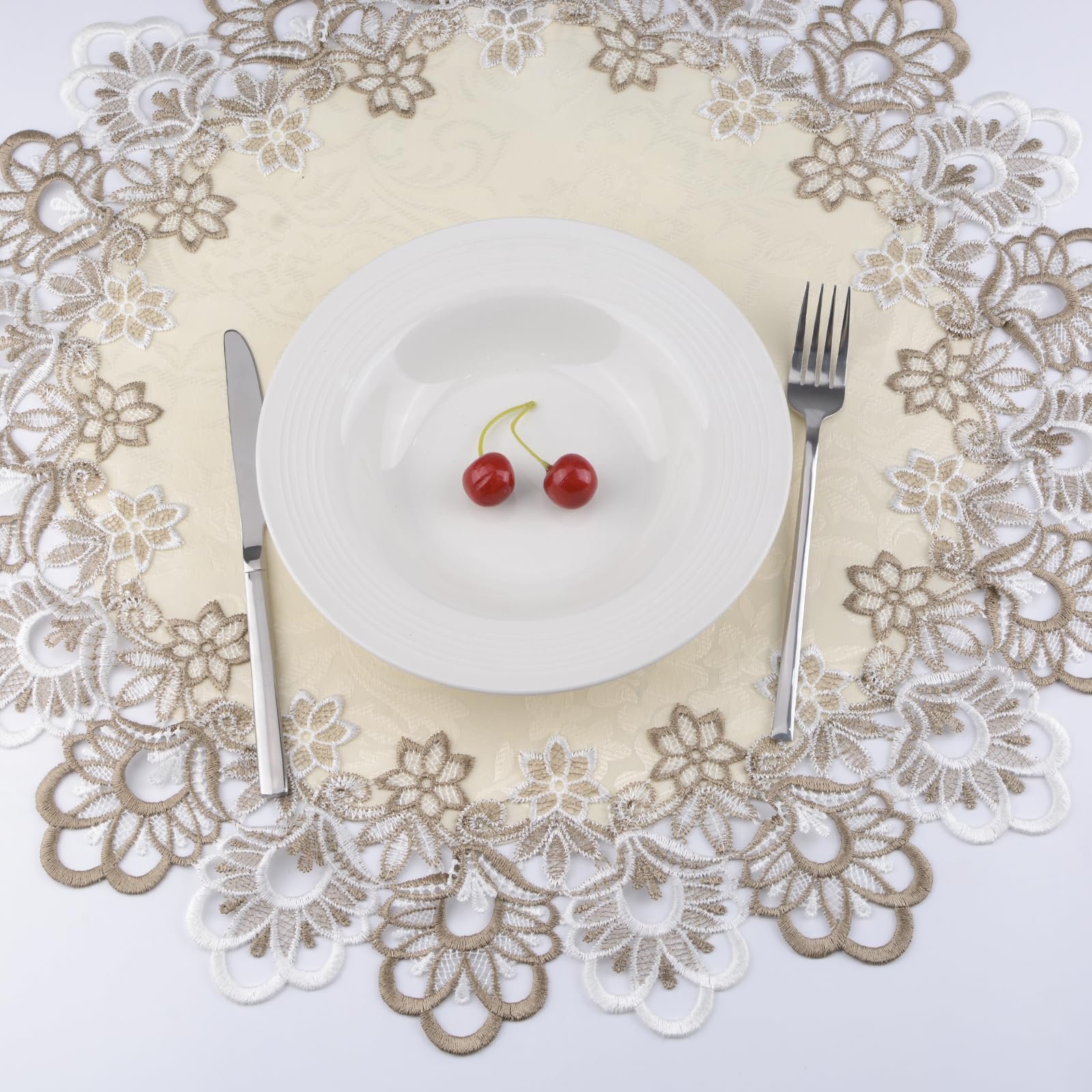 Кругла скатертина Linen Мереживо 60 x 60 см Бежева, фото №7
