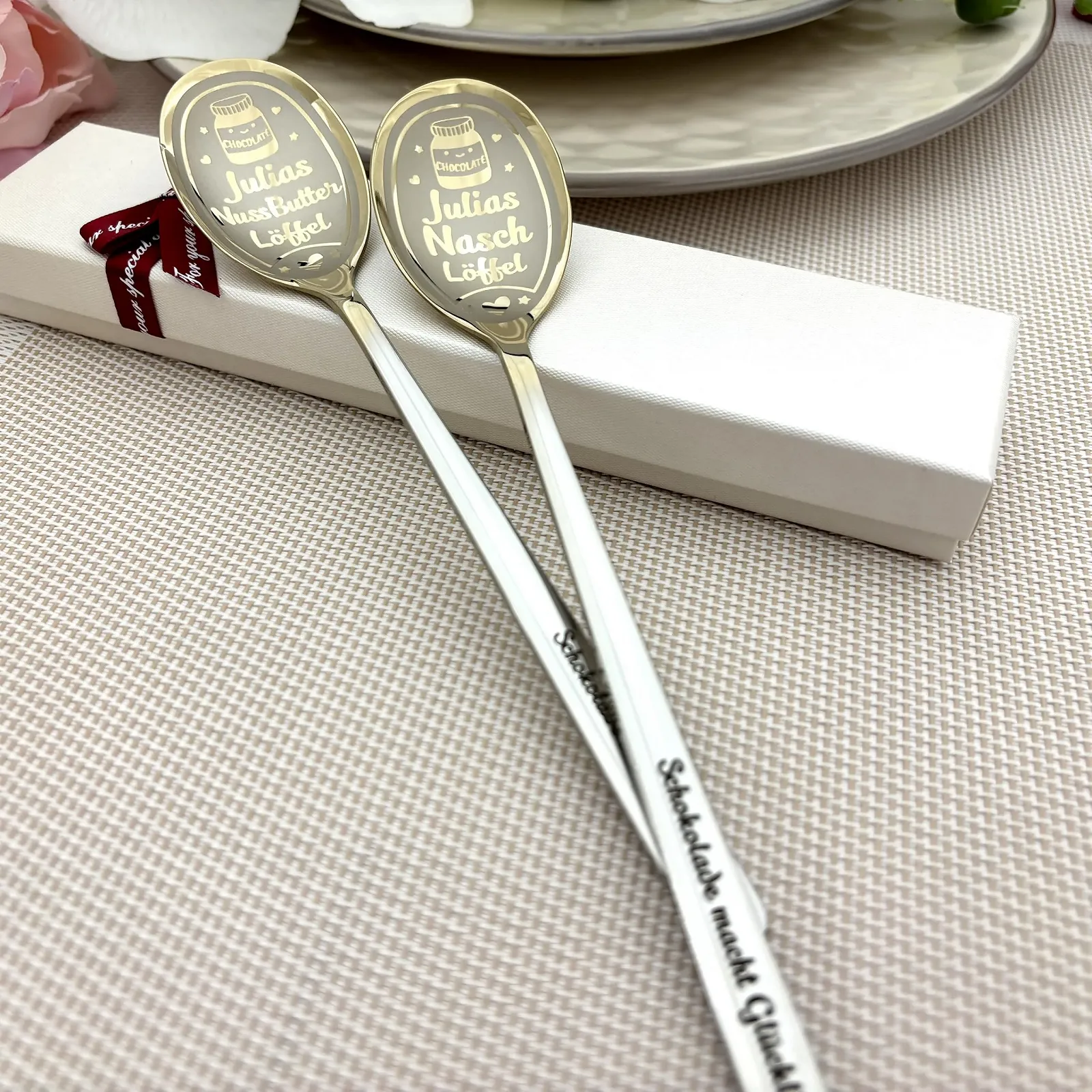Ложка для шоколаду та десертів з гравіюванням імені та побажань на ручці з нержавіючої сталі, фото №3