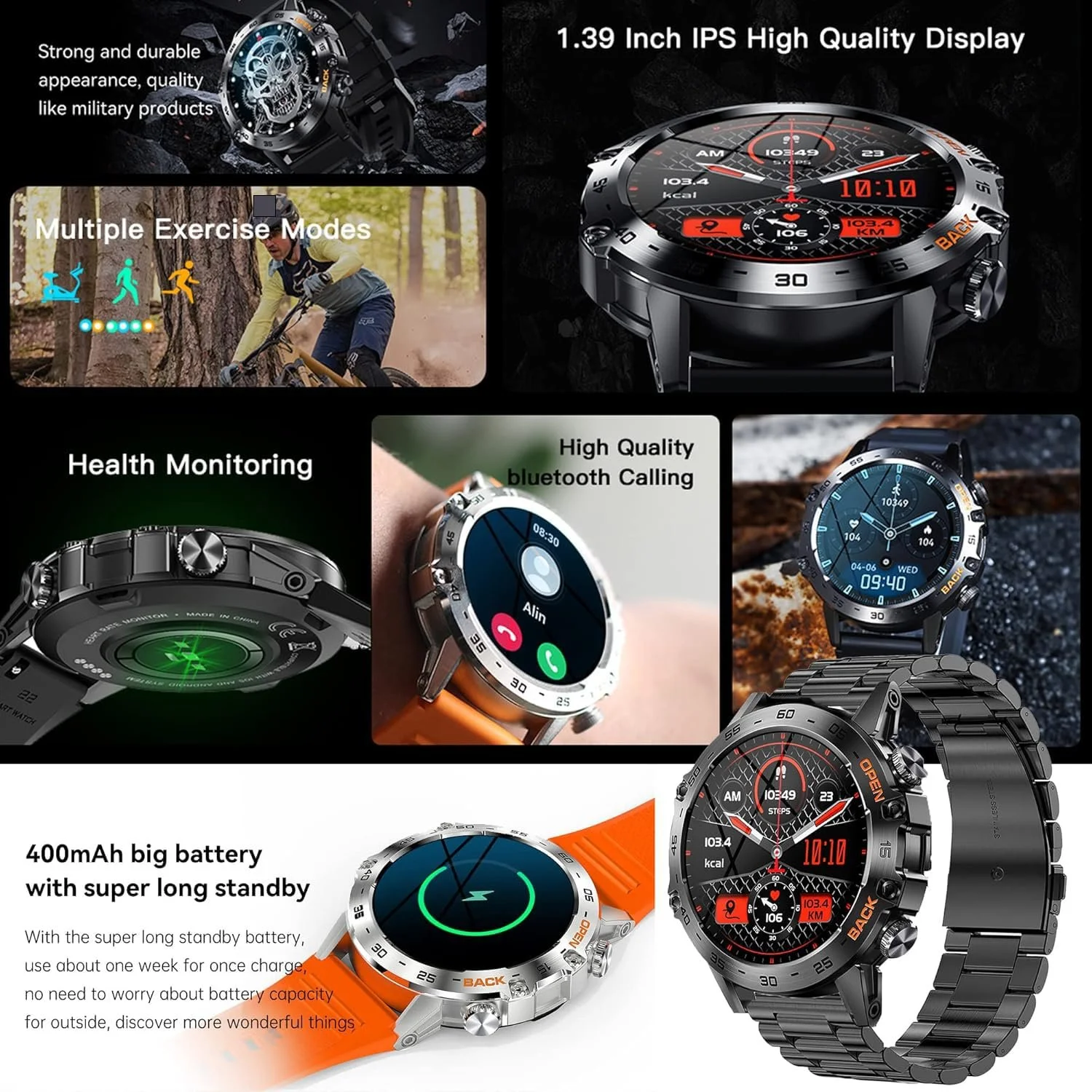 Чоловічий смарт-годинник MYSHUN з функцією телефону, сенсорний екран 1,39 дюйма, водонепроникність 5 ATM, фото №2 Чоловічий смарт-годинник MYSHUN з функцією телефону, сенсорний екран 1,39 дюйма, водонепроникність 5 ATM, фото №2