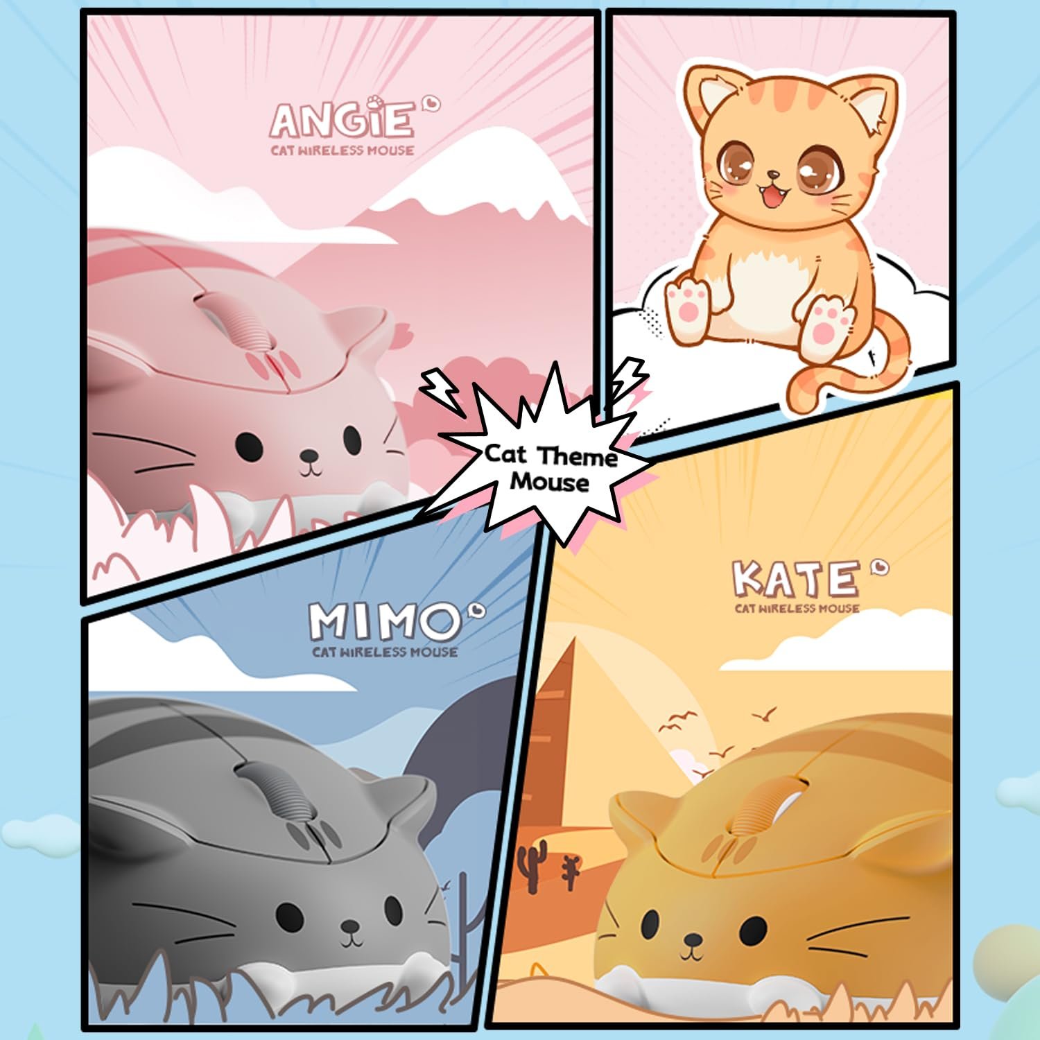 Мышь Wireless Akko Cat, 2,4 ГГц с USB Nano приемником, 3 кнопки, 1200 DPI, оптическое отслеживание, эргономичная, тихий клик, цвет Rosa Angie, фото №7