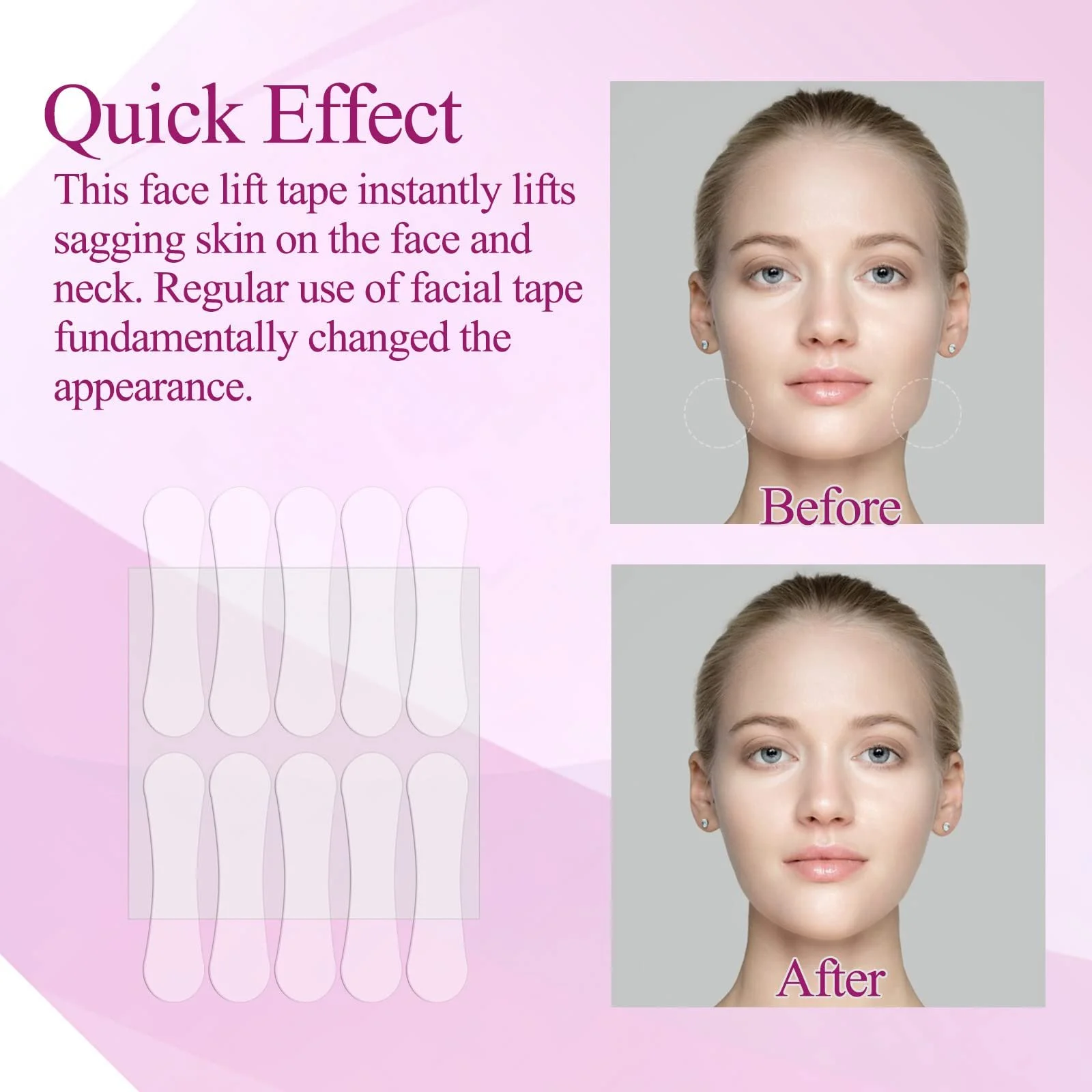 Стрічки для підтяжки обличчя Mikabila (03) 120 шт., Невидима стрічка для V-подібної форми обличчя, фото №2
