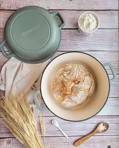 Емальована чавунна каструля Mahlzeit 6,9 л кругла з кришкою та 2 ручками Mint для індукції та духовки synthetic.ua - Фото 1