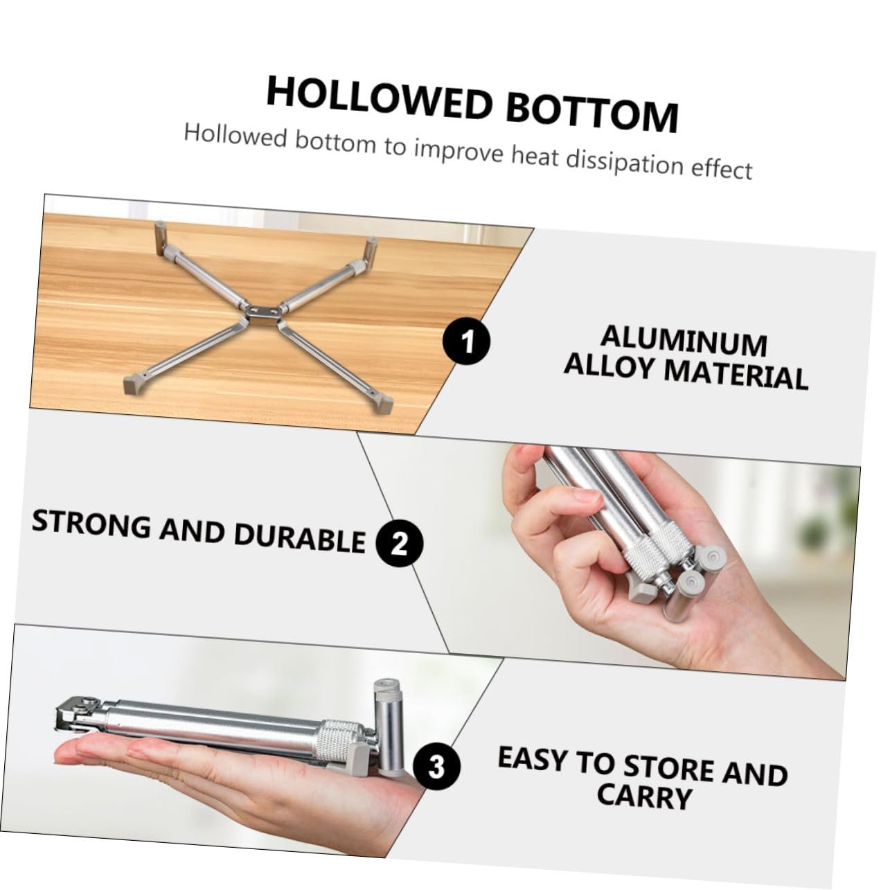 Підставка для ноутбука алюмінієва регульована складана вентильована з порожнистою конструкцією для кращого охолодження, фото №6