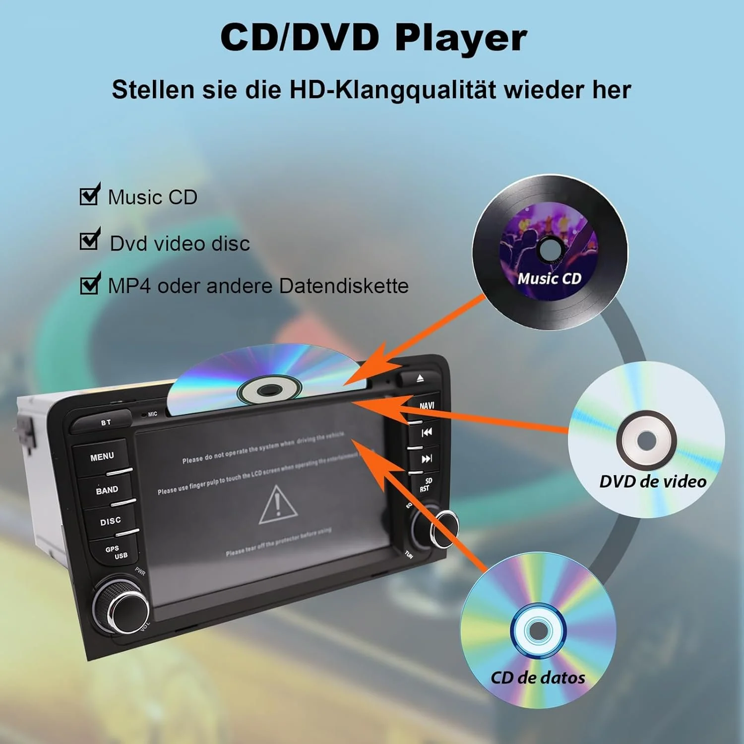 Штатная автомагнитола Junhua для Audi A3 2003-2012 & S3 8P 2006-2012 & RS3 Sportback 2011-2012 / 7" / Сенсорная / 4/64Гб / Android 14 / Apple CarPlay / Android Auto / Bluetooth / WI-FI / GPS / USB / CD/DVD, фото №6