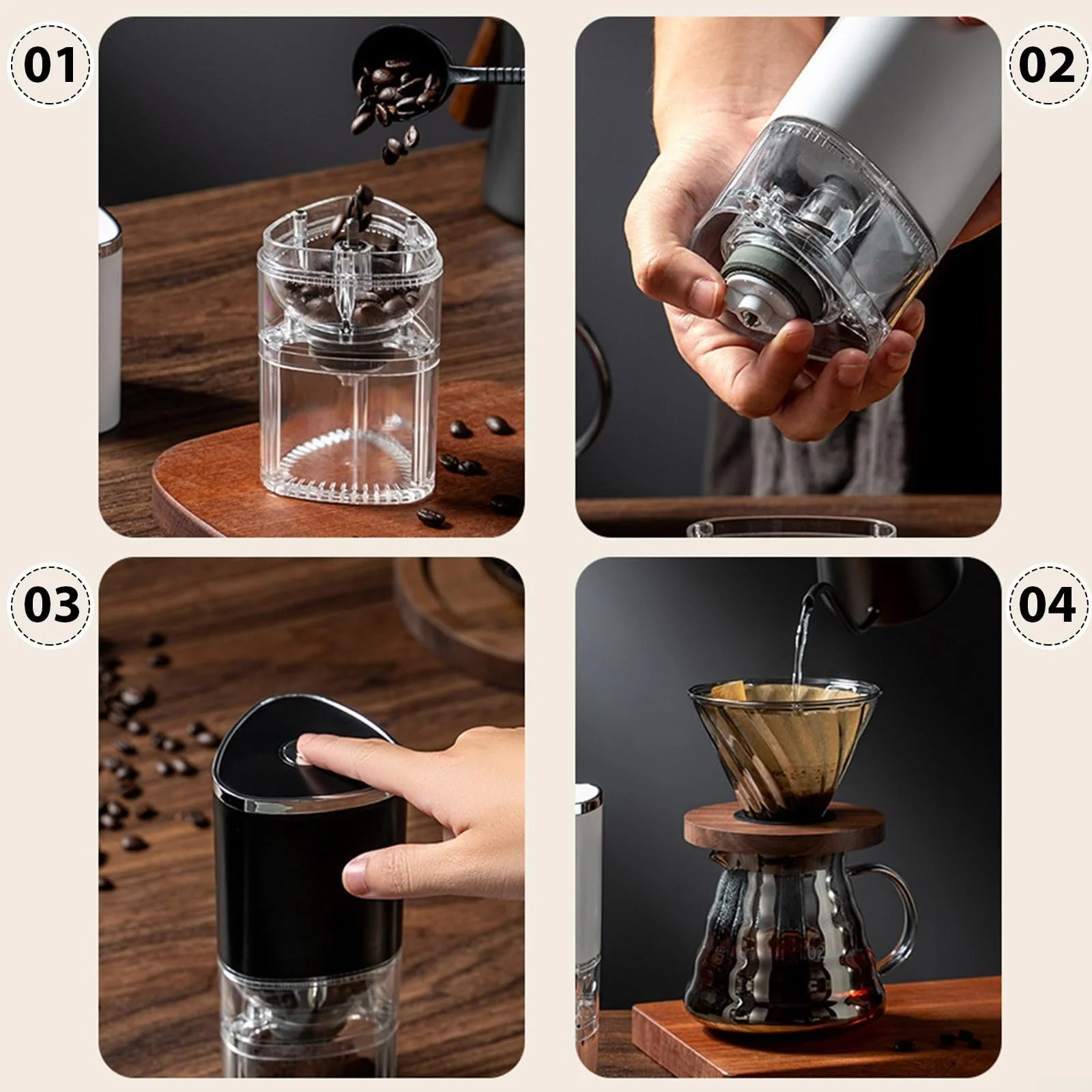 Кофемолка Zoegneer USB аккумуляторная беспроводная портативная для дома и офиса (Черная), фото №5