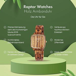 Годинник Raptor Angy RA10213 Жіночий Дерев'яний Квадратний Натуральний Аналоговий Кварцовий synthetic.ua - Фото 1