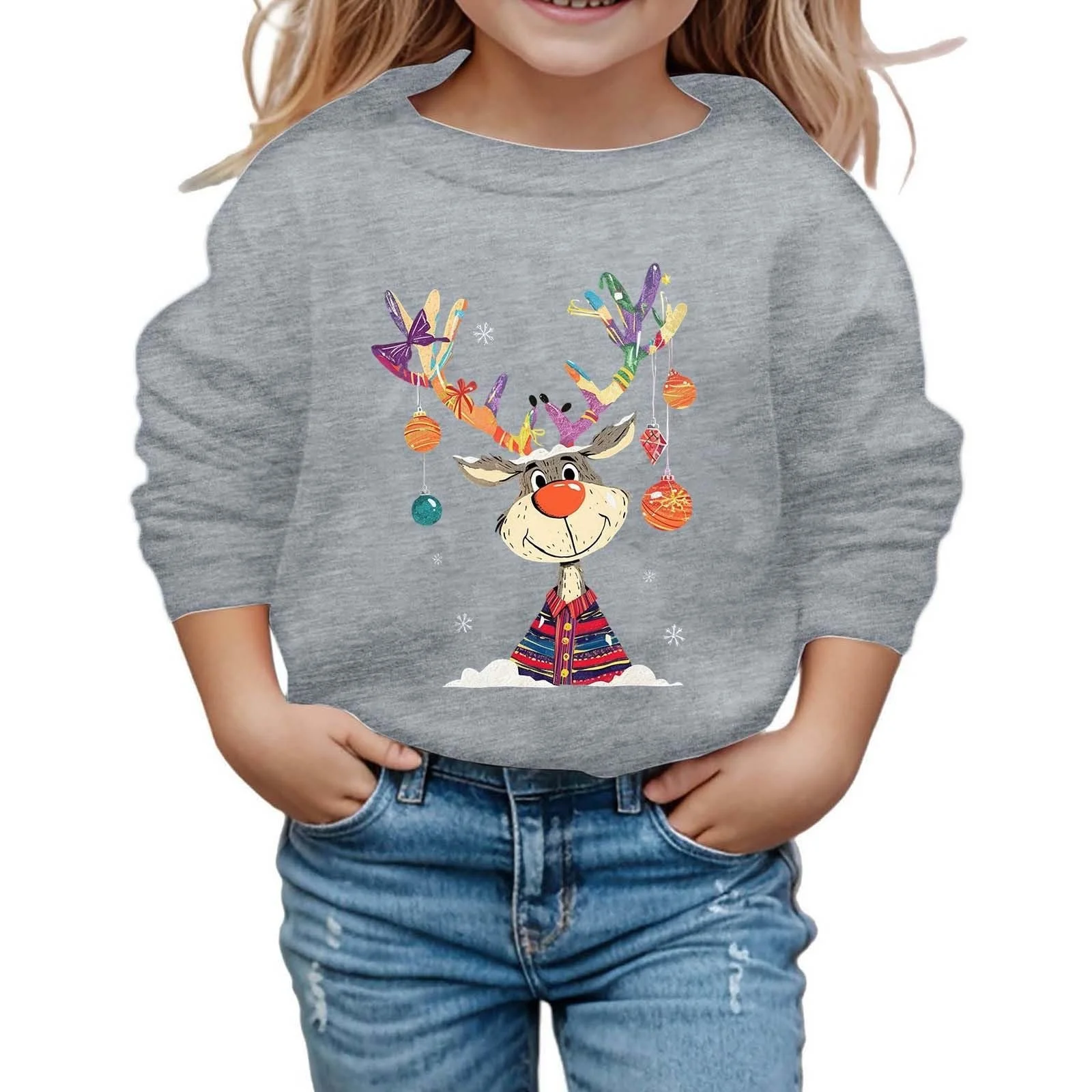 Рождественский джемпер для девочек, с длинными рукавами, с круглым вырезом, мягкий повседневный джемпер для рождественского сезона, фото №1