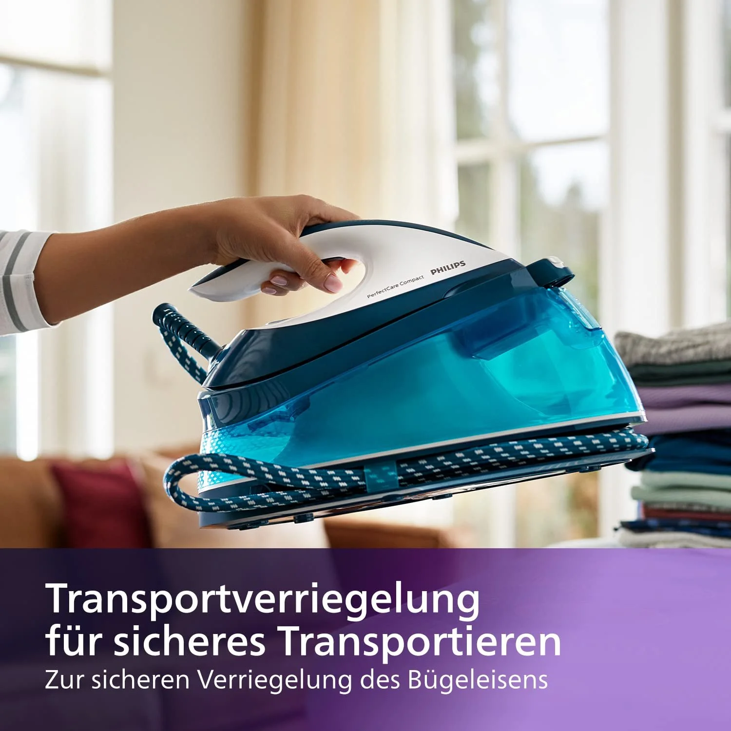 Парова праска Philips Perfect Care Compact GC7844/20 120 г/хв 2400 Вт 6.5 бар 1.5 л Синя, фото №6