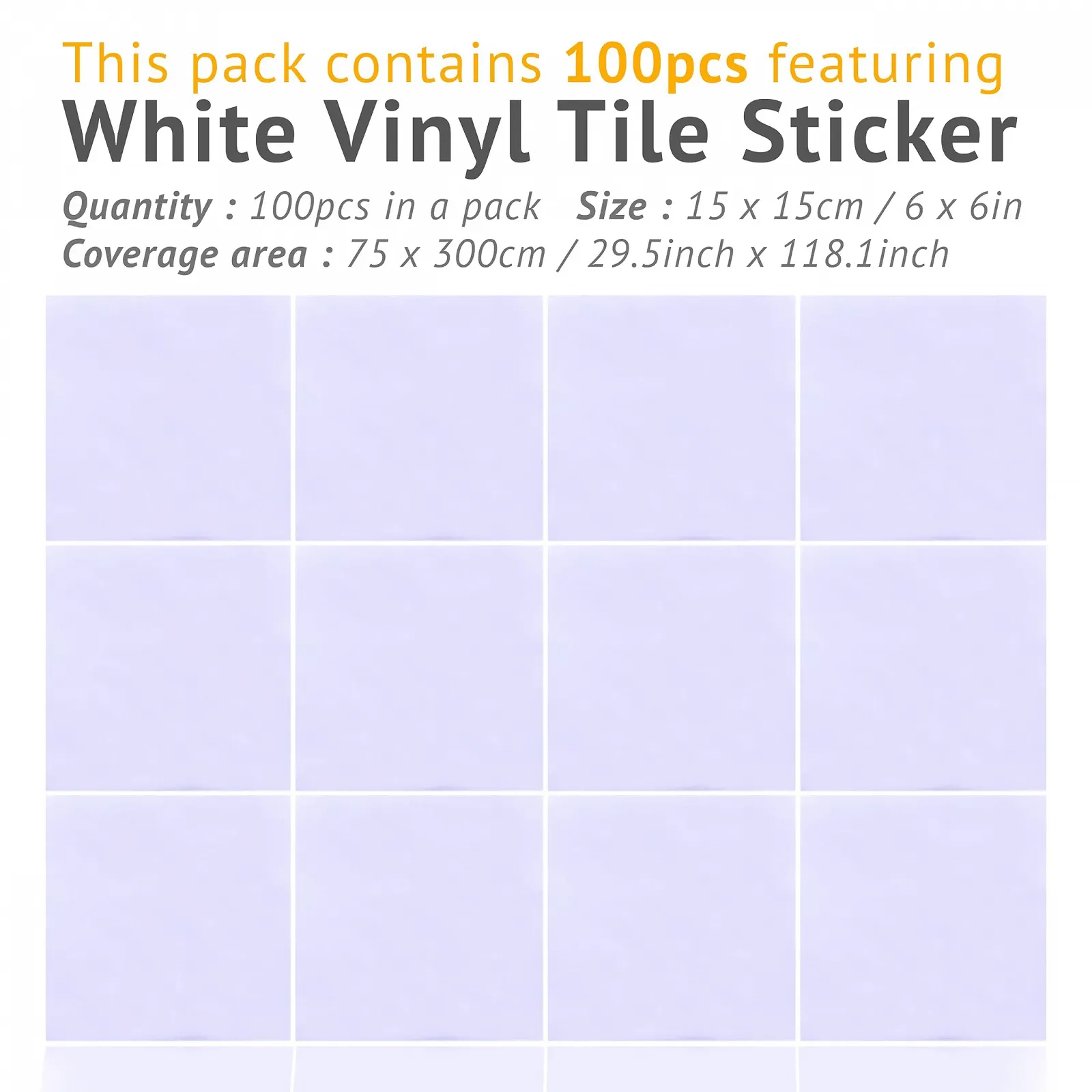 Наклейки на плитку WALPLUS 100 штук 15x15 см Кухонні знімні Білі, фото №4 Наклейки на плитку WALPLUS 100 штук 15x15 см Кухонні знімні Білі, фото №4