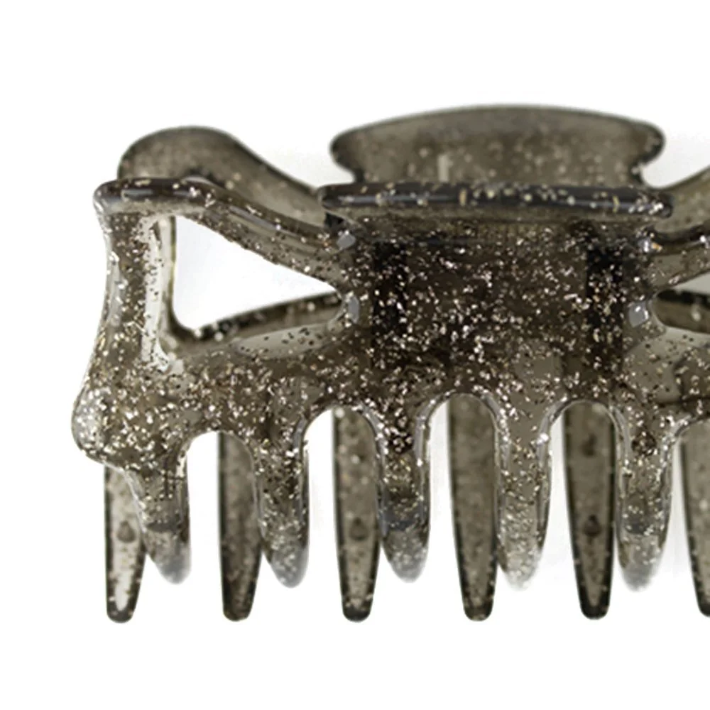 Заколка для волос WeLoveBeads большая Приблизительно 9 см Дымчато-серая с серебрянными блестками, фото №2