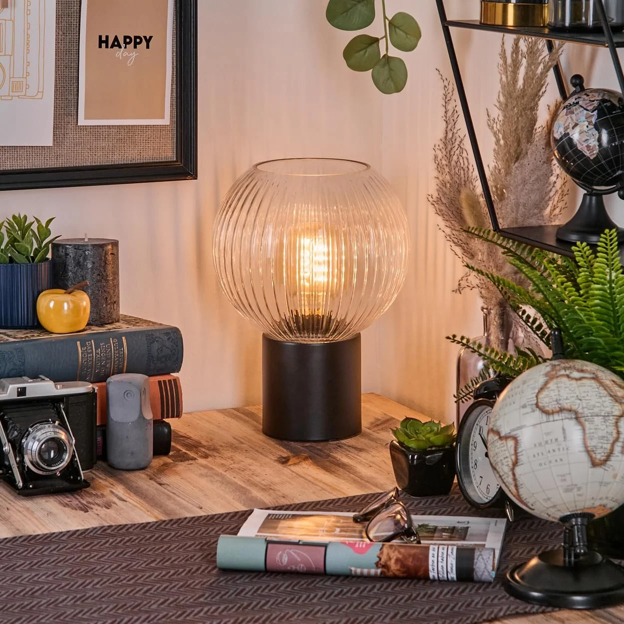 Настільна лампа HOFSTEIN Koyoto E27 20 см Чорний/Прозорий, фото №7