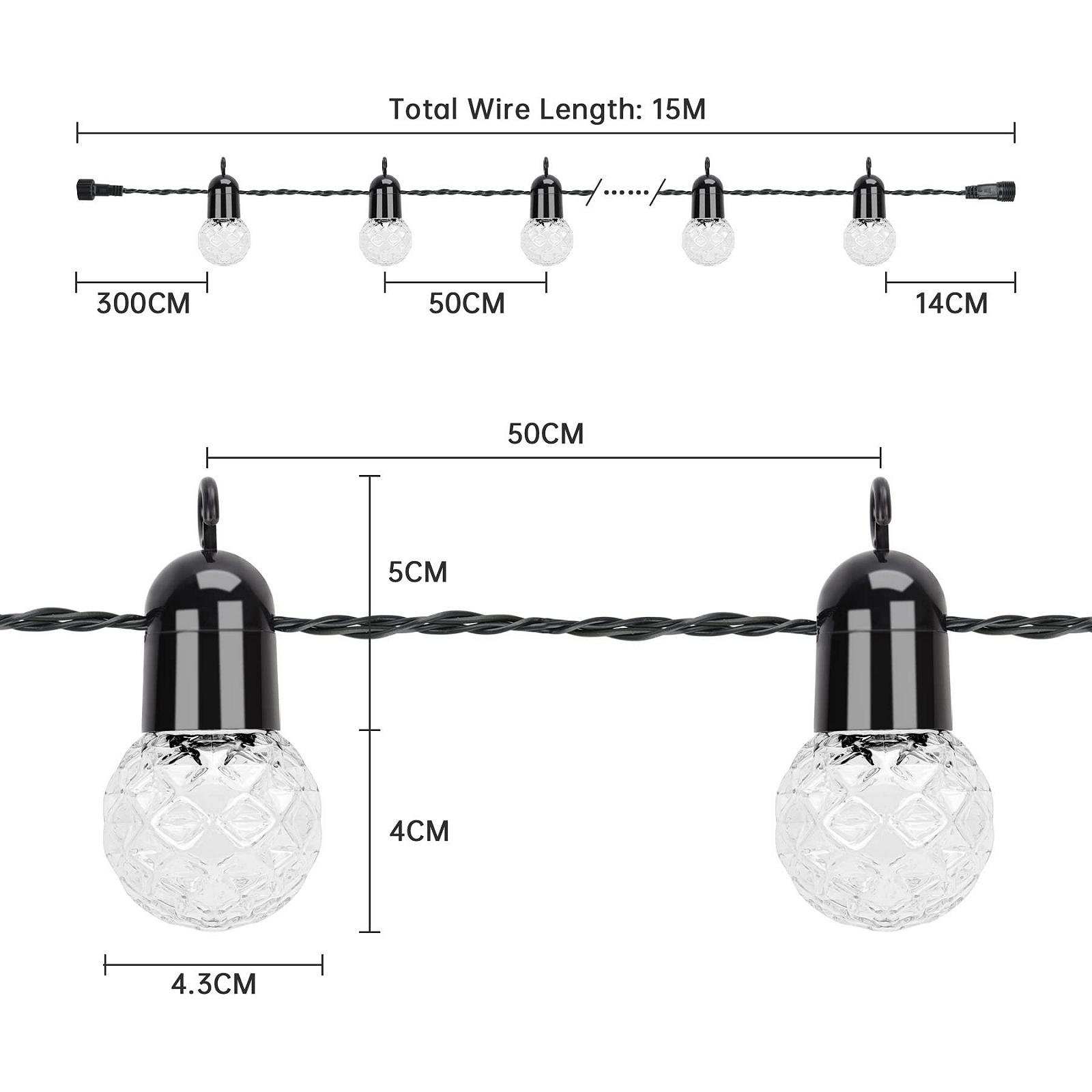 Гірлянда Sylvwin G40 Вулична 15 м, 25 LEDs, 8 режимів, Сонячна, USB зарядка, фото №6