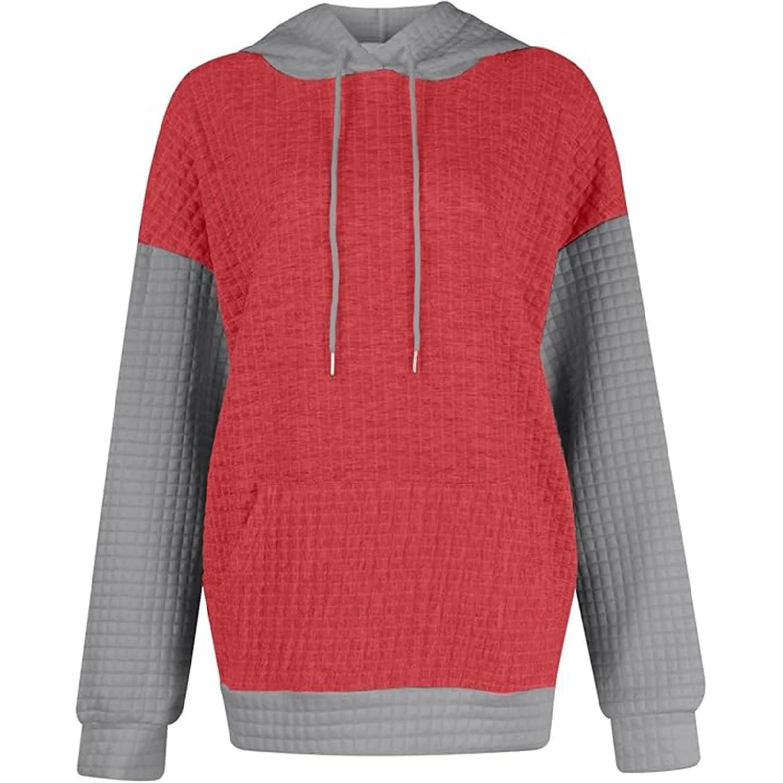 Вафельный свитшот Komiseup Basic Однотонный Худи с карманом, Цвета радуги, Длинный рукав 03, фото №5