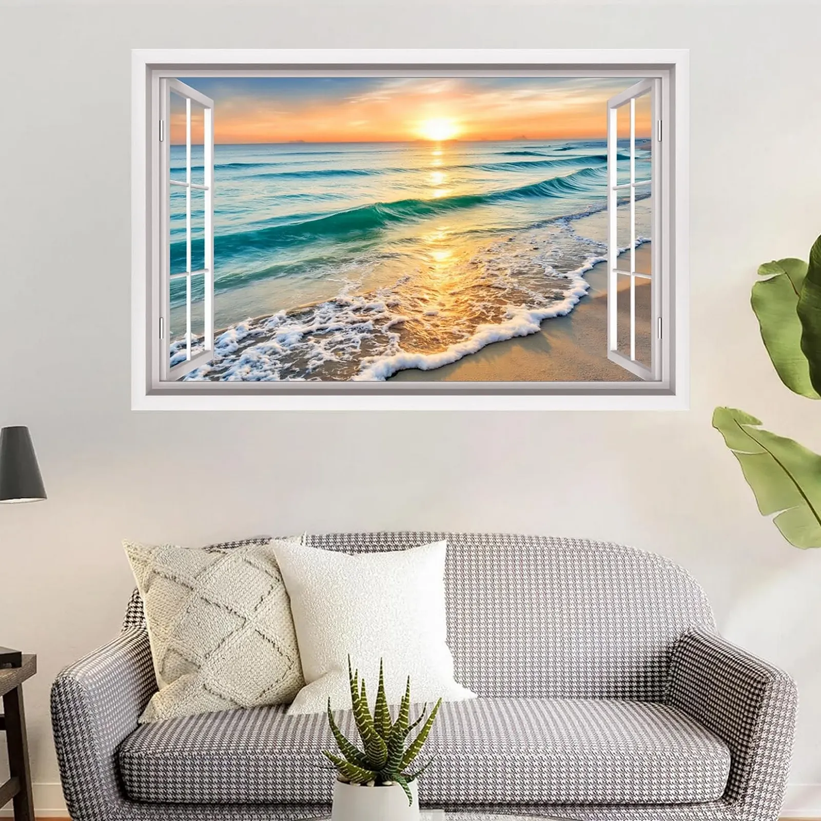3D наклейка на стену Закат пляж и море 84 x 52 см самоклеящаяся водостойкая виниловая, фото №3