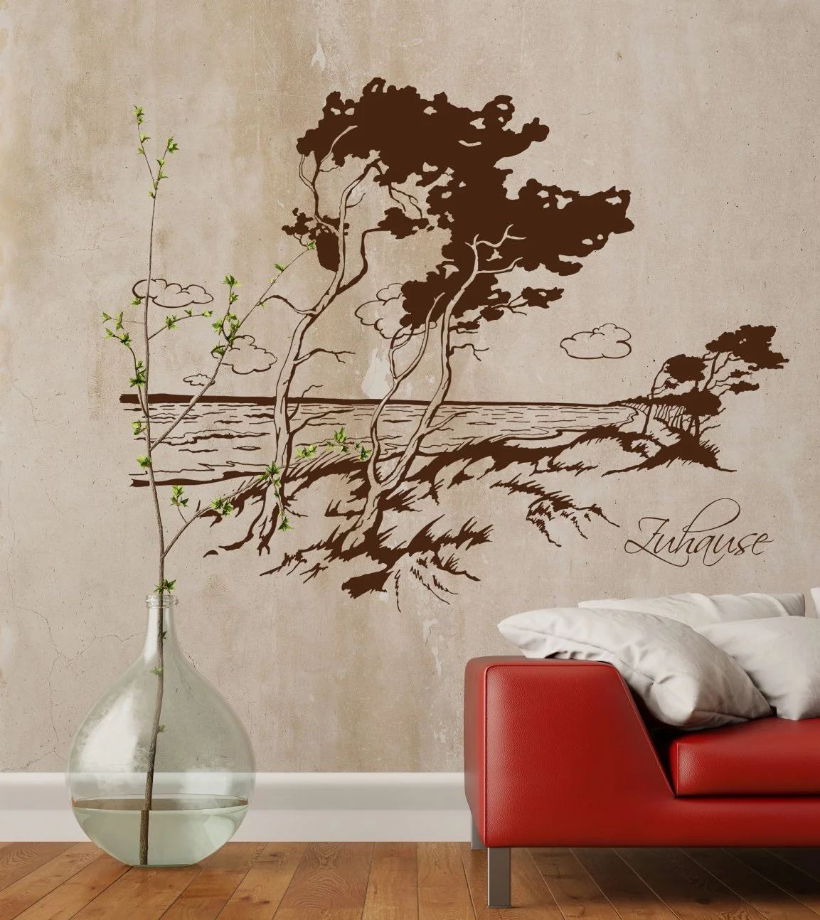 Наклейка на стіну M1483 Пляж Дерево на вітрі Морський пейзаж Різнокольорова, фото №5