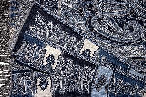 Одеяло Lorenzo Cana шерстяное, жаккардовое плетение, хлопок с шерстью меринового ягненка, черно-бело-синее, с узором пейсли, шерстяное одеяло для дивана, уютное одеяло, плед, 140 см x 200 см synthetic.ua - Фото 1