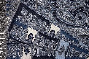 Одеяло Lorenzo Cana шерстяное, жаккардовое плетение, хлопок с шерстью меринового ягненка, черно-бело-синее, с узором пейсли, шерстяное одеяло для дивана, уютное одеяло, плед, 140 см x 200 см synthetic.ua - Фото 1