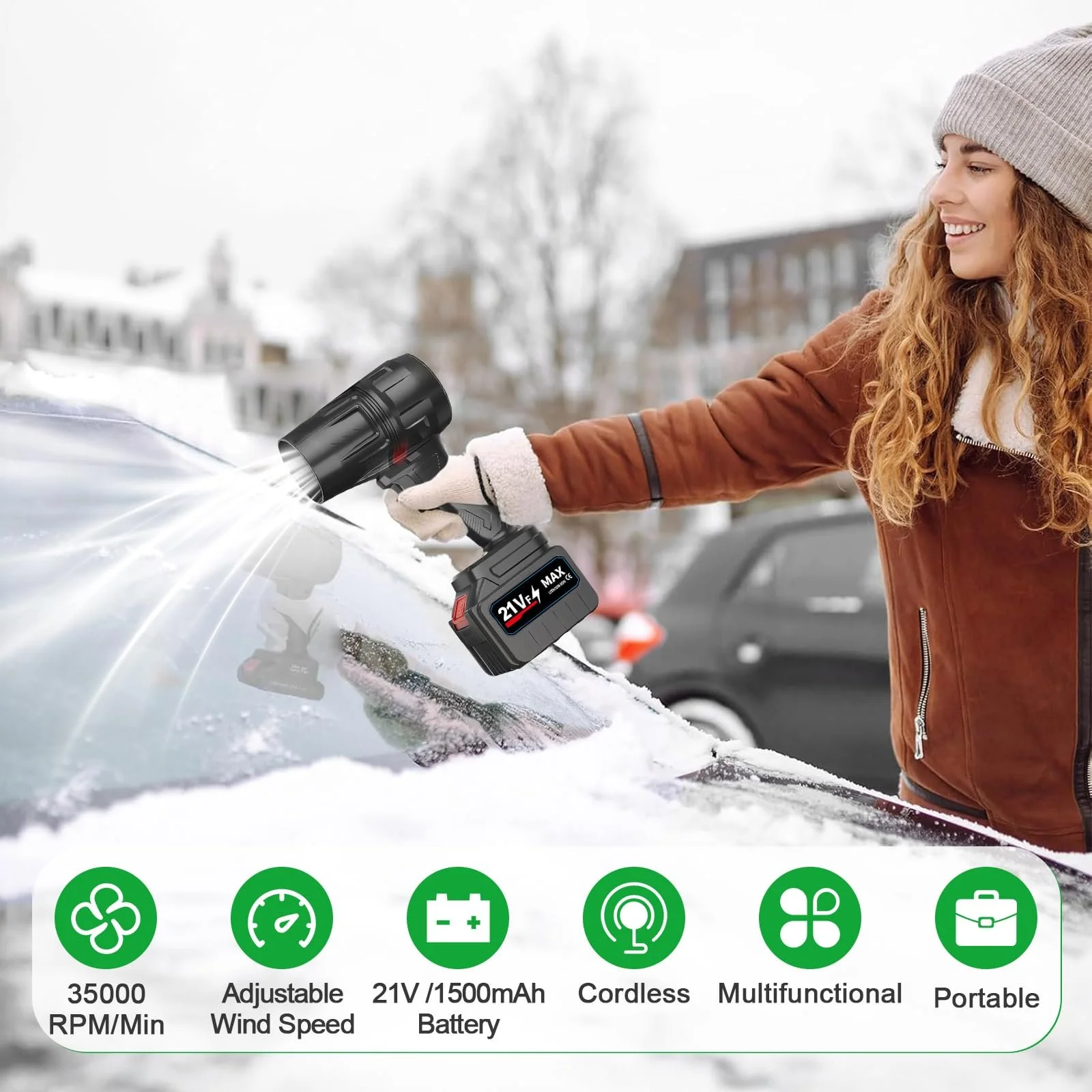 Електрична повітродувка Hulaiyaa 2 швидкості 35 000 rpm 2x 21 V 1500 mAh, фото №2 Електрична повітродувка Hulaiyaa 2 швидкості 35 000 rpm 2x 21 V 1500 mAh, фото №2