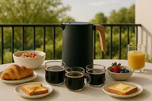 Термос-кавник Чорний, 1 літр, дерев'яна ручка synthetic.ua - Фото 1