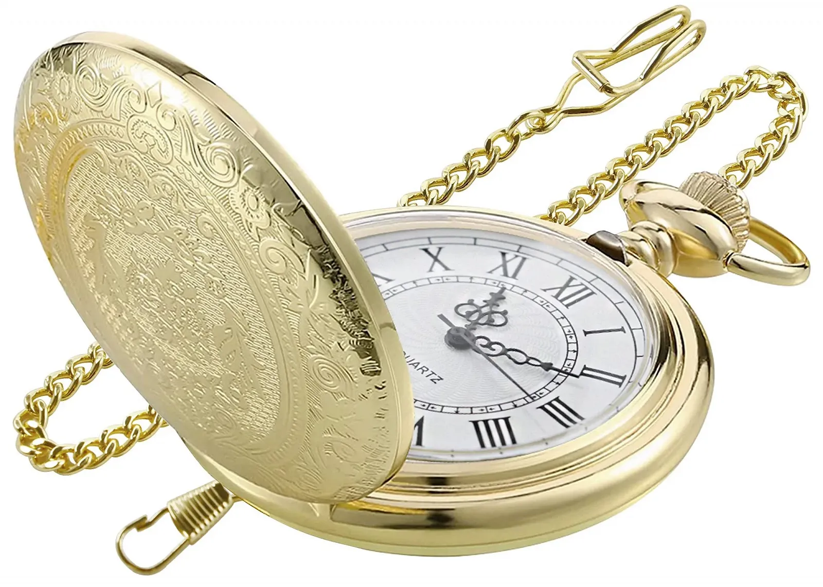 Кишеньковий годинник кварцовий з ланцюжком, Череп, арабські цифри, для Хелловіну та Різдва, Set-qz303-0720, фото №1