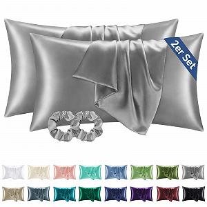 Наволочка BEDELITE Satin, 40 x 80 см, серая, набор 2 шт + 2 резинки для волос - Фото 1