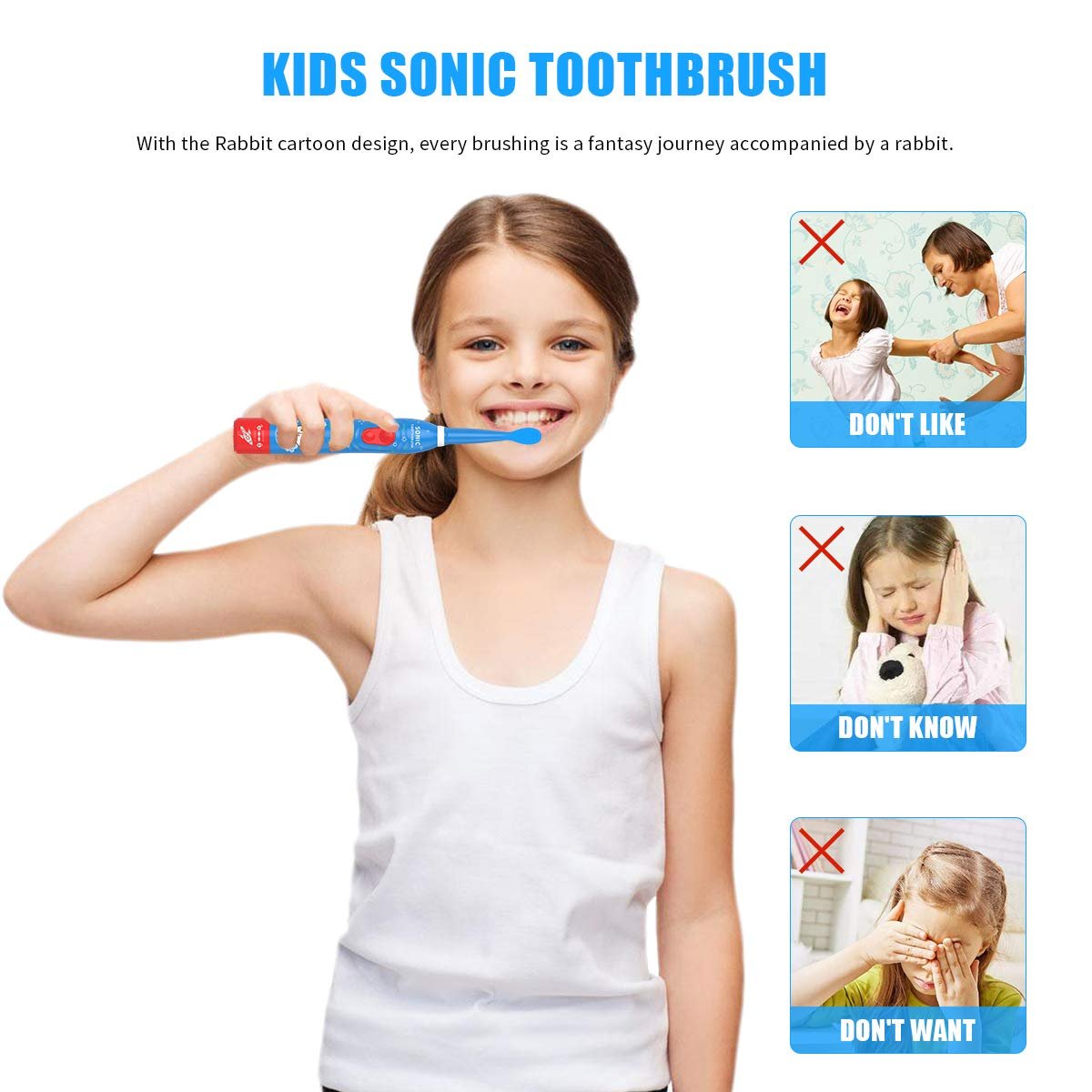 Електрична звукова зубна щітка для дітей Chain Peak Rabbit 3-12 років 6 режимів, фото №2
