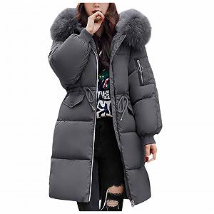 Жіноче зимове пальто з хутряним коміром, стьобана - Фото 1