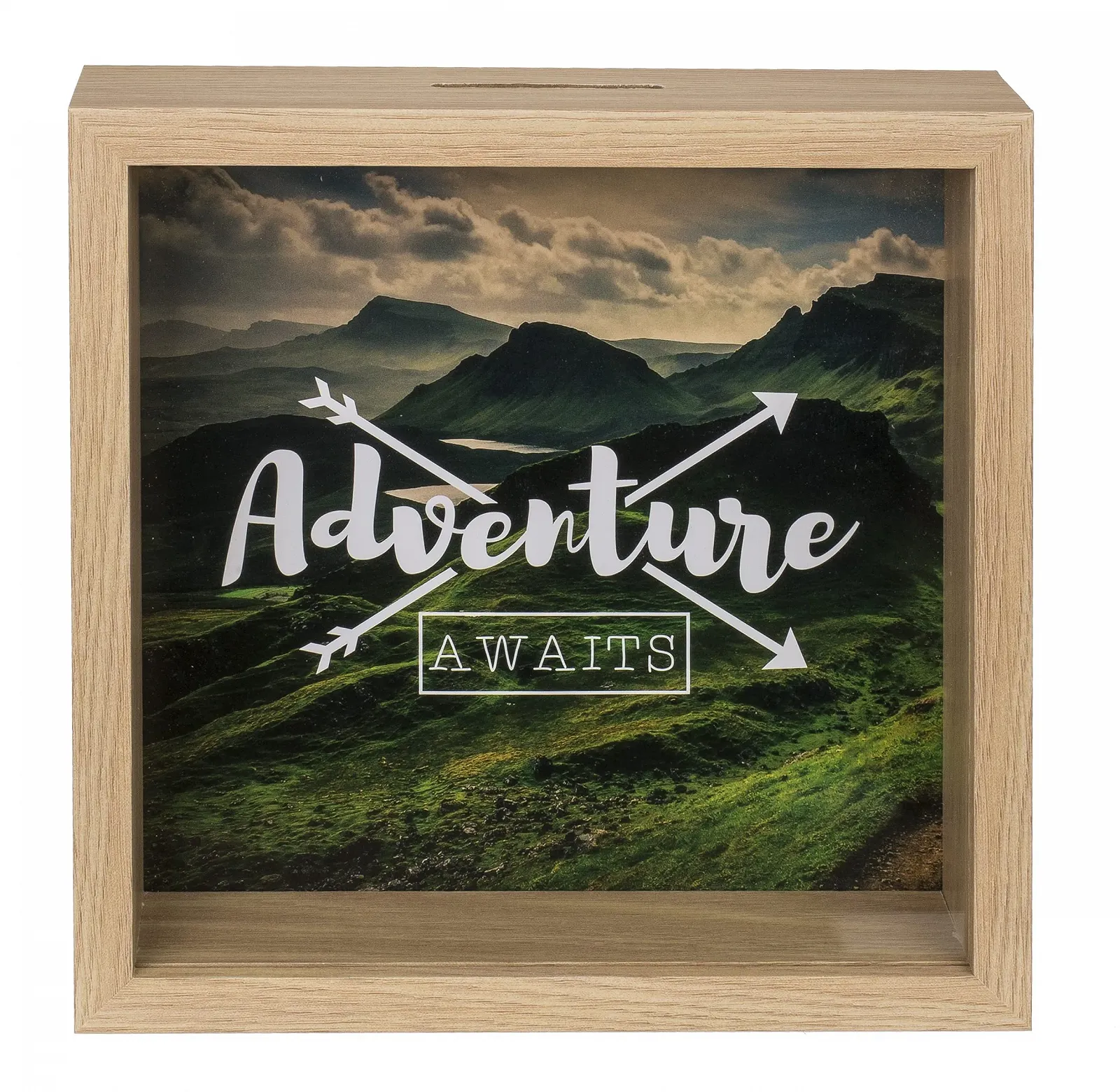 Копилка Деревянная Adventure Awaits с рамкой 20 x 20 см Зеленая, фото №2