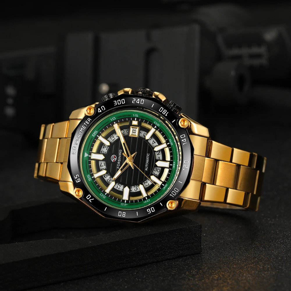 Годинник Forsining 8279 Gold-Black-Green, фото №3