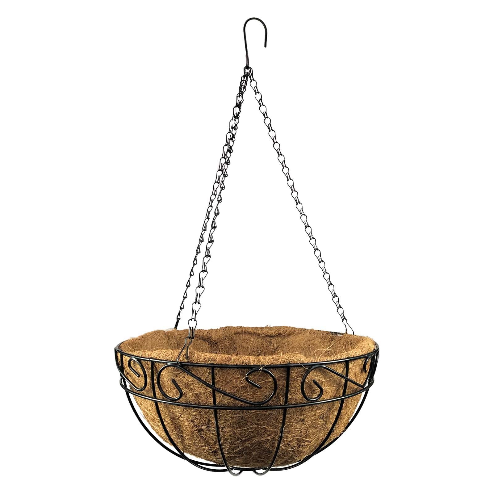 Підвісний кошик 36 см з кокосовим вкладишем Металевий Чорний, фото №6