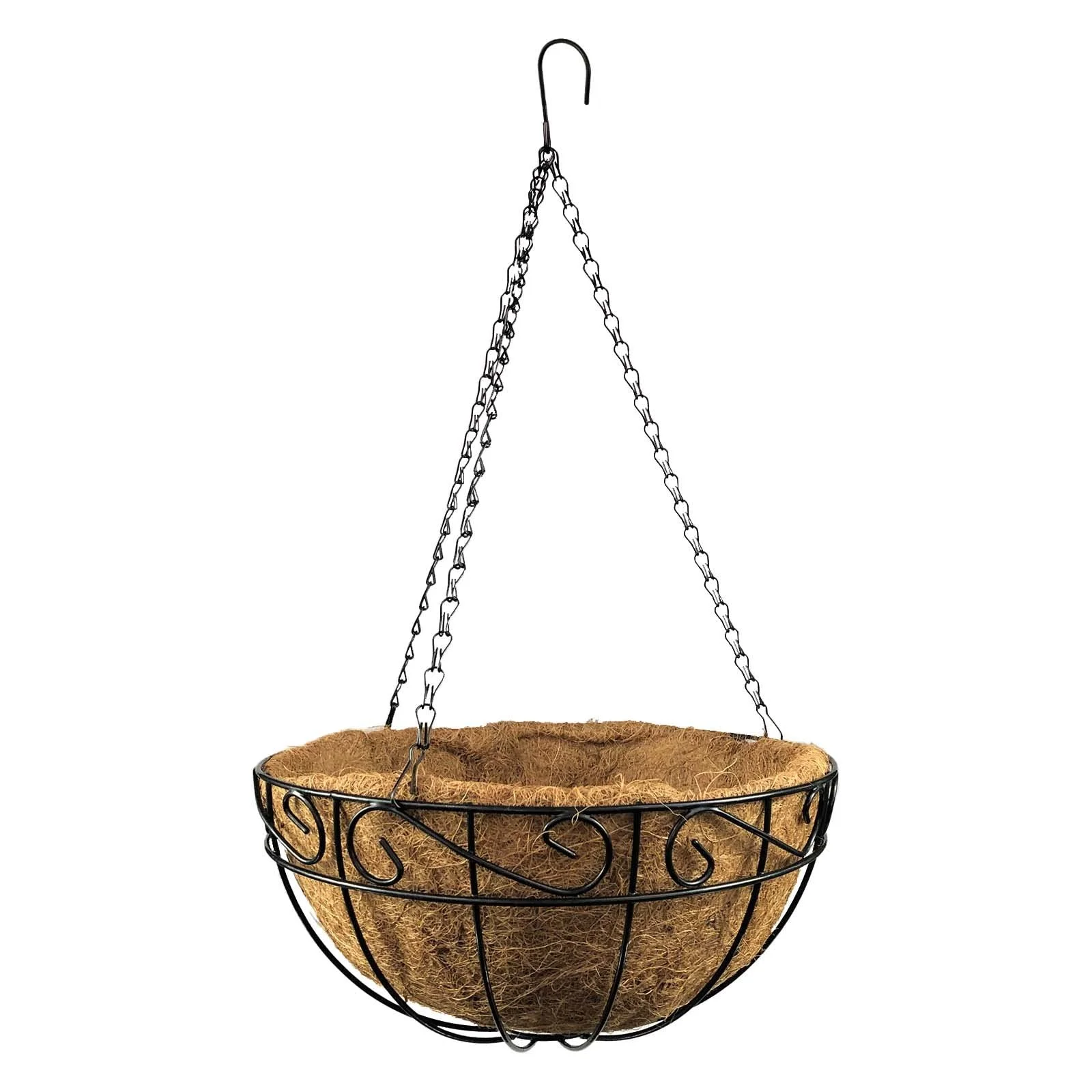 Подвесная корзина 36 см с кокосовым вкладышем Металлическая Черная, фото №6