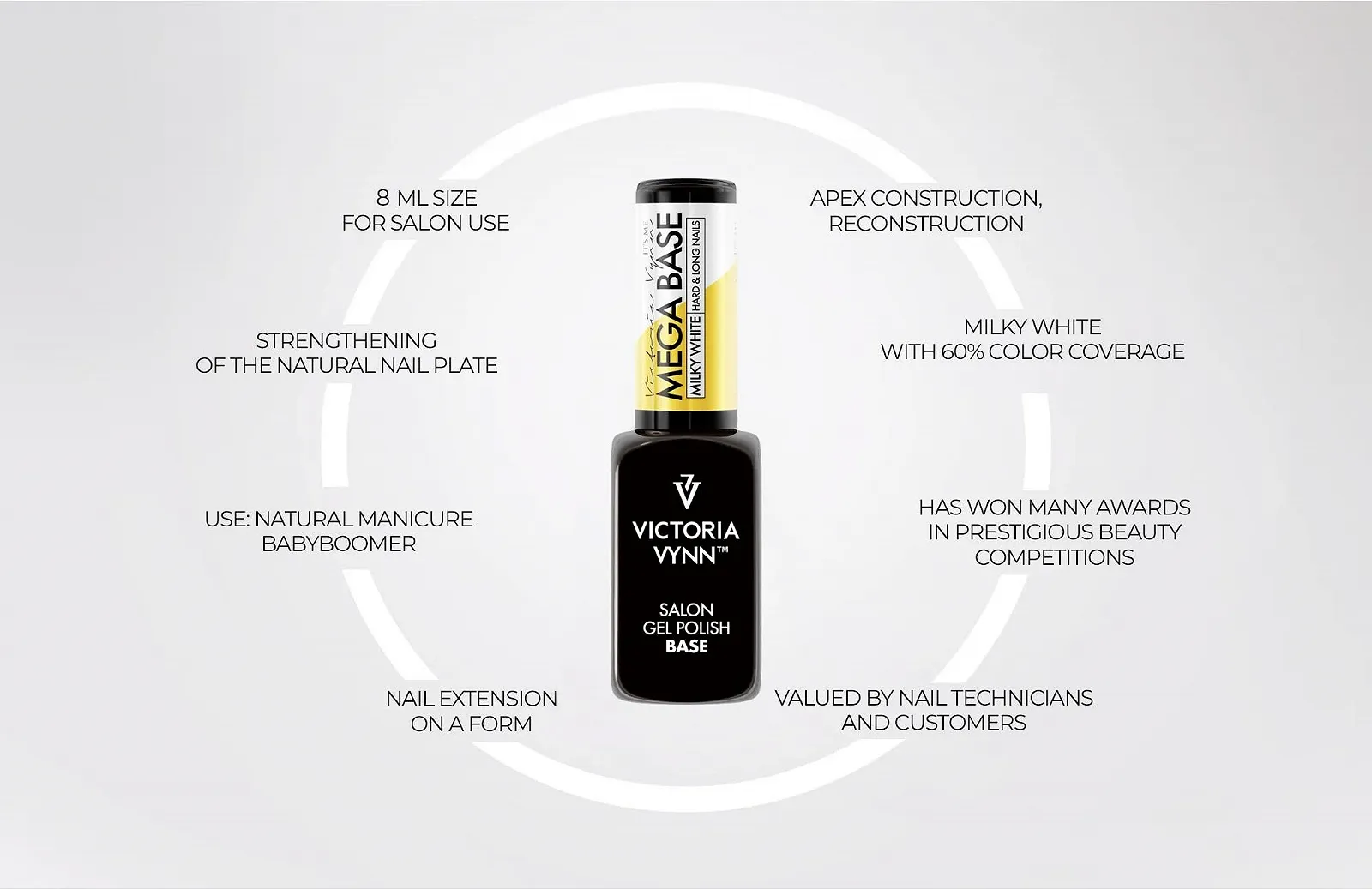 Гель-лак основа Mega Base Молочний Білий, 8 мл, фото №3