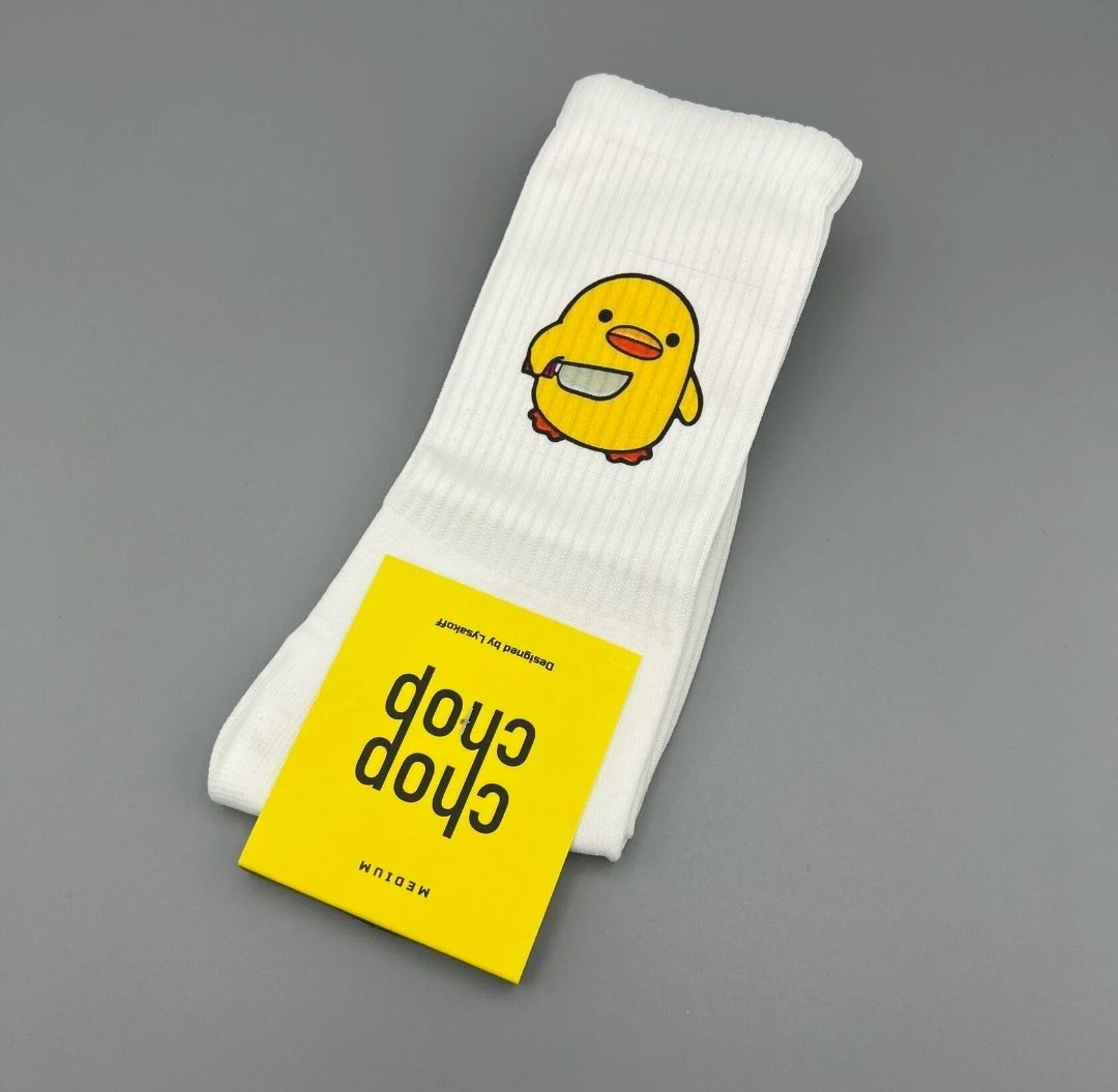 Чоловічі молодіжні шкарпетки високі демісезонні білі Качка з ножем 40 — 45 розмір, фото №2