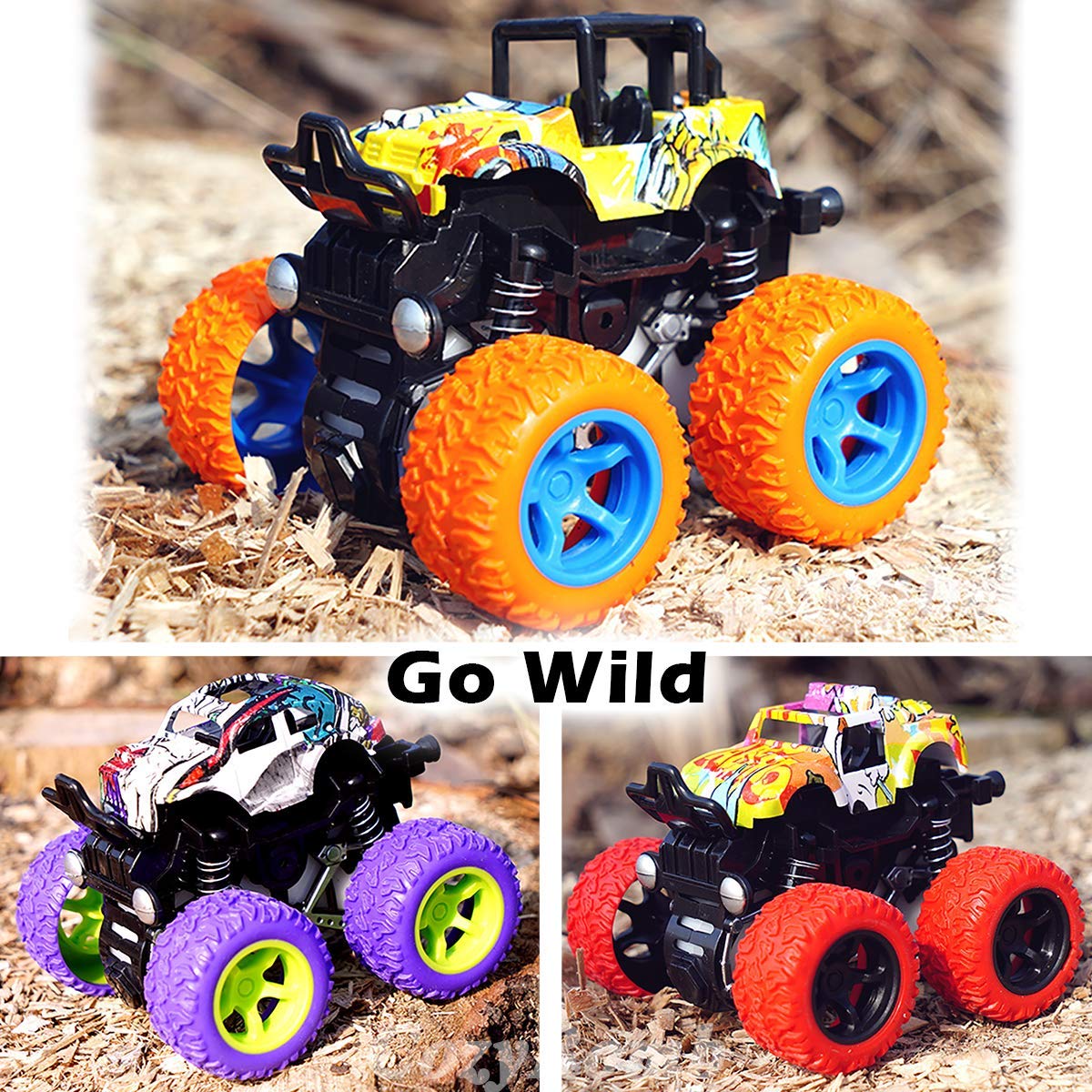 Игрушка CozyBomB Friction Powered Monster Truck для мальчиков - Инерционные автомобили Playset 3 шт, фото №5