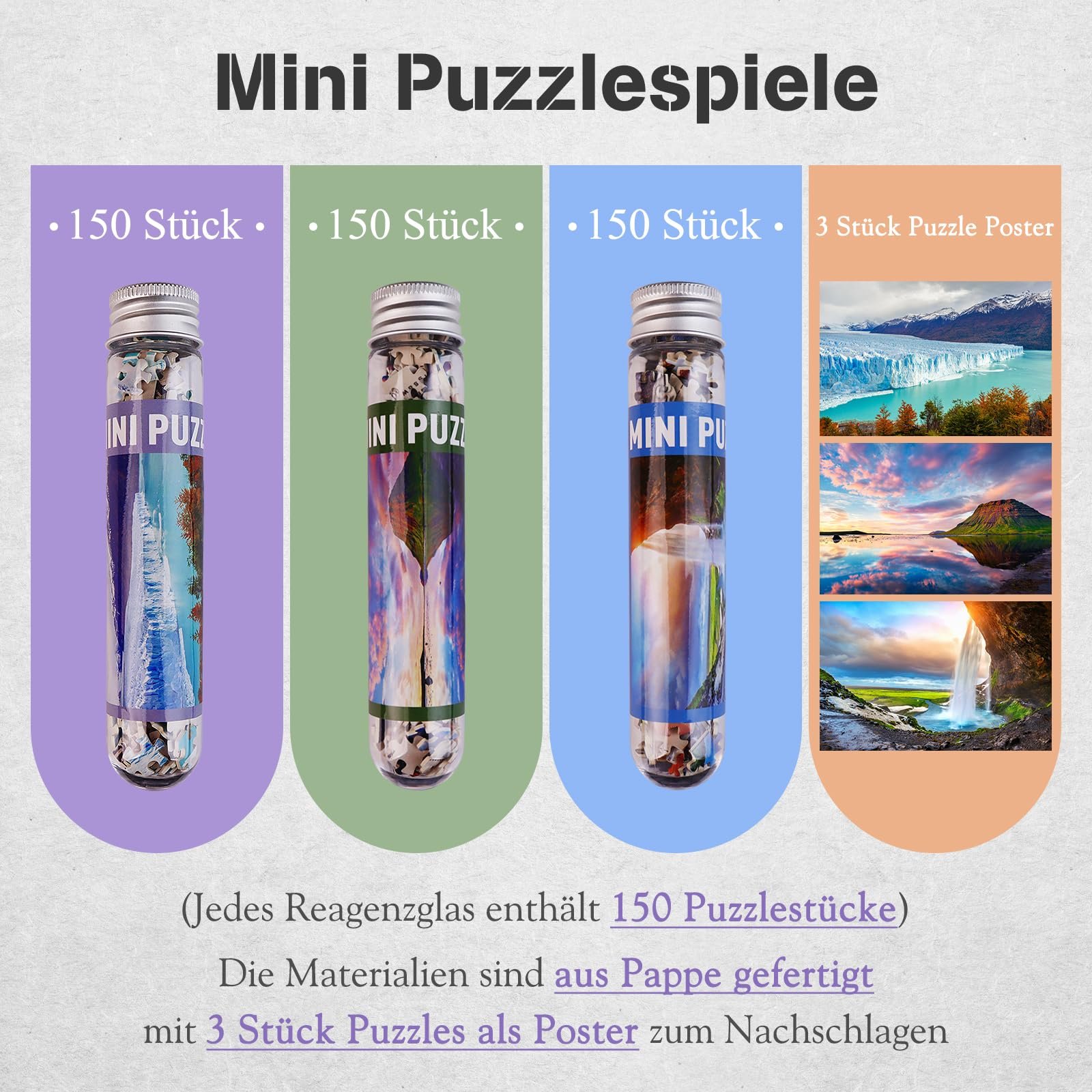 Набір пазлів MISITU Glacier Falls 3 шт. по 150 елементів міні для дорослих, фото №3