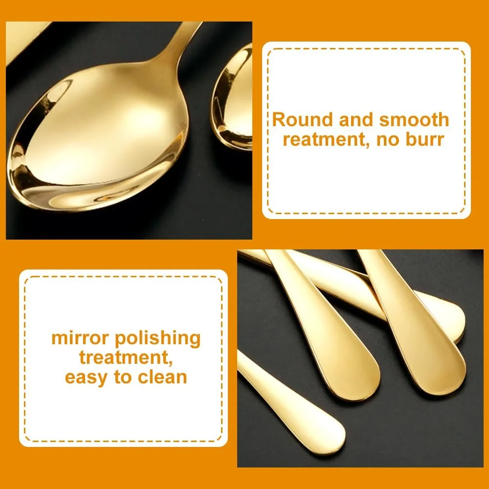 Ложка для кави з нержавіючої сталі, 13.6 см, золота, набір 12 штук, фото №5