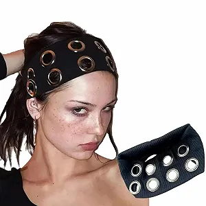 Пов'язка на голову Y2K Punk з порожнистими люверсами Чорний - Фото 1