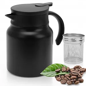 Кофейник RANJIMA 1000 мл, Термокофейник, Черный термос-колба со вставкой-фильтром, Чайник из нержавеющей стали с двойными стенками для горячих напитков, Изолированный кувшин для кофе, чая, молока - Фото 1