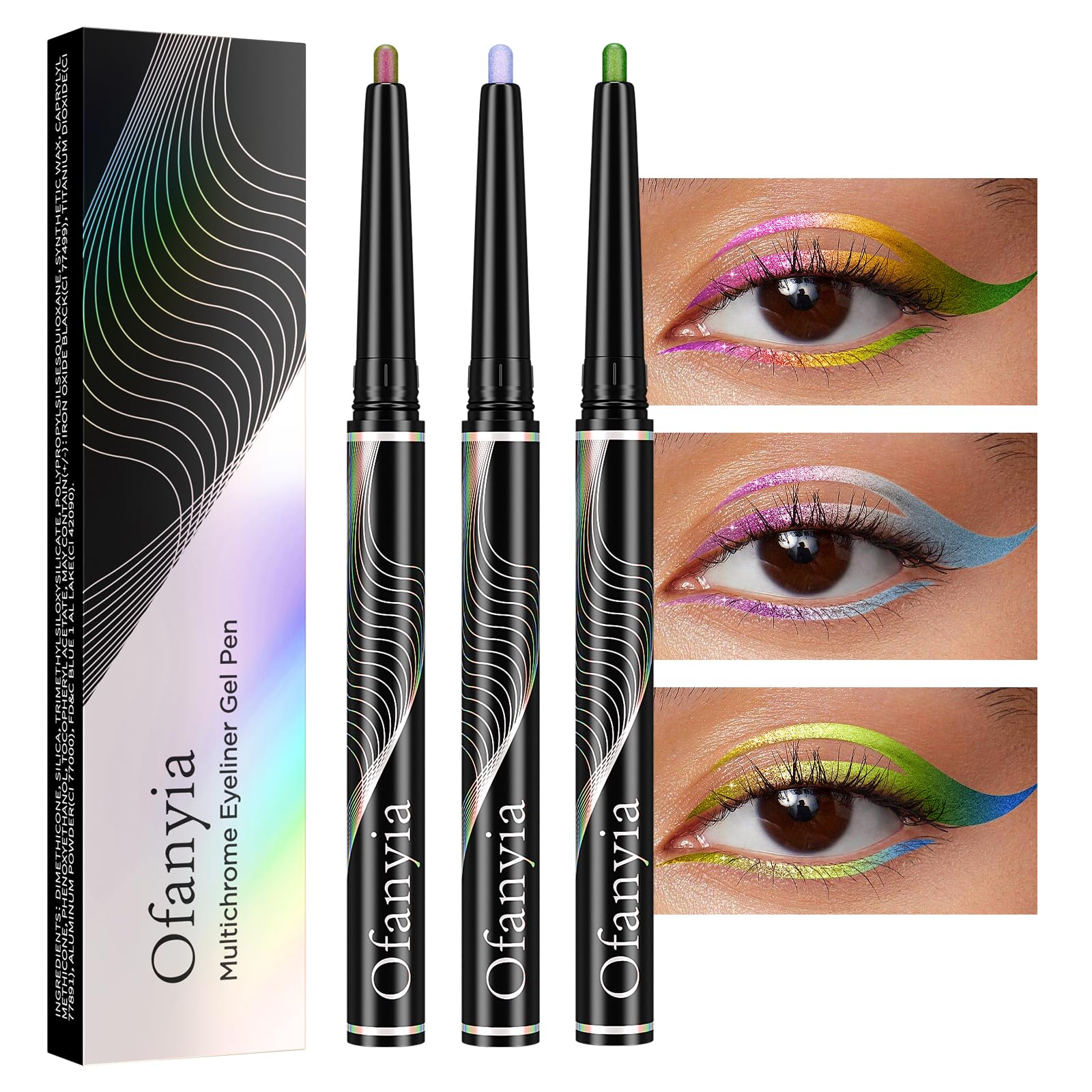 Олівець для очей Lucoss Multichrome Retractable 24-годинний гелевий Високопігментований Водостійкий металевий Комплект A, фото №1