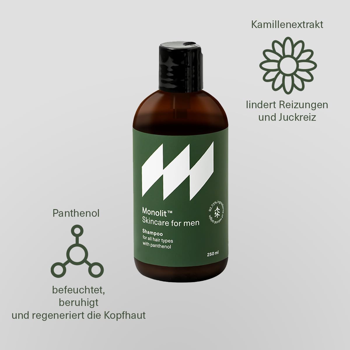 Шампунь Monolit для мужчин с Пантенолом Укрепление волос Уход за корнями волос Успокаивает кожу головы Пантенол Экстракт ромашки Эффективный эффект 250 мл, фото №4