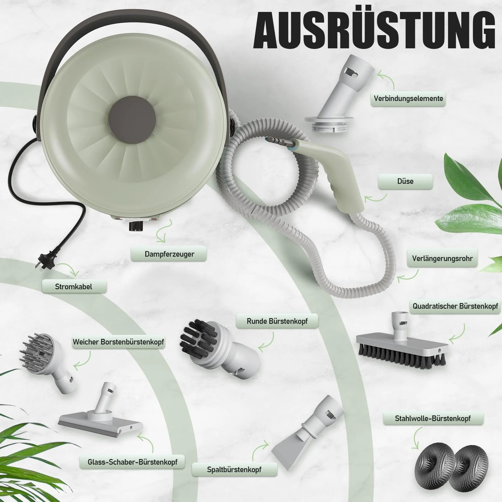 Ручний пароочисник 2500 Вт з 6 насадками-щітками для глибокого очищення оббивки, автомобіля, кухні, ванної кімнати, плитки, фото №7