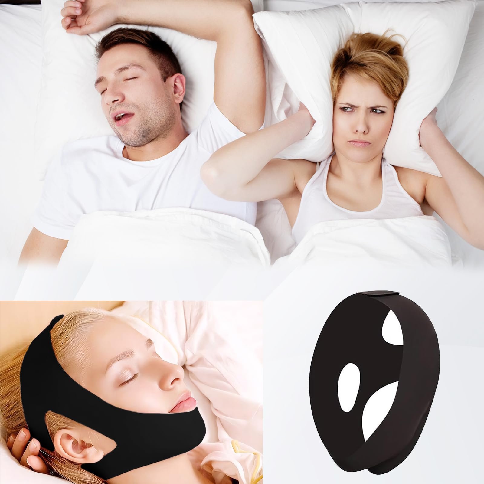 Підборідний ремінь від хропіння, регульований дихаючий, унісекс, чорний, фото №4