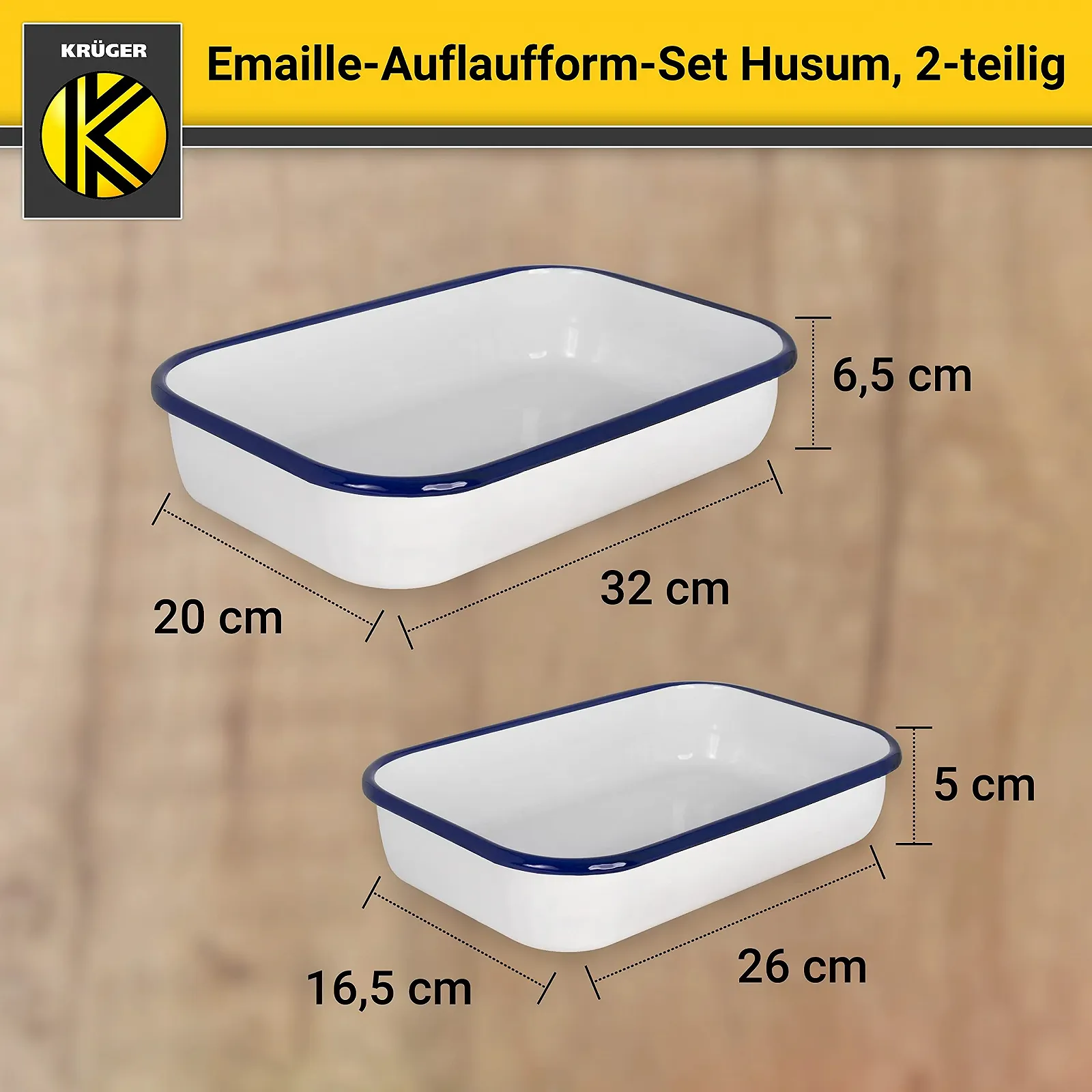 Набір форм для запікання Krüger Husum Enamel емальовані 2 шт. 26 + 32 см термостійкі до 250°C, фото №3 Набір форм для запікання Krüger Husum Enamel емальовані 2 шт. 26 + 32 см термостійкі до 250°C, фото №3