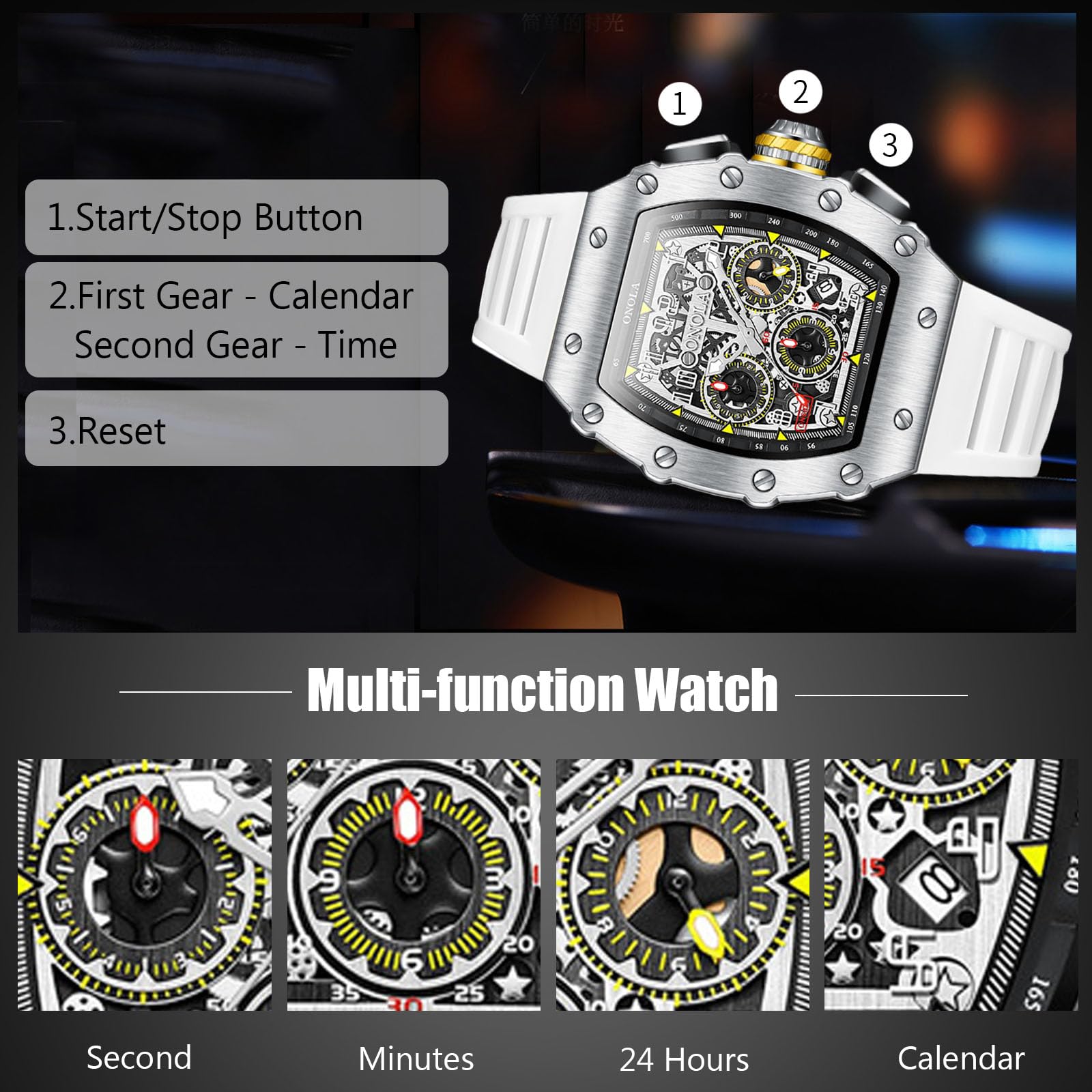 Часы RORIOS Мужские Многофункциональные Спортивные Водостойкость 50 м Аналоговый Кварцевый С Тоннельным Панк Ремешком Силиконовый, фото №3 Часы RORIOS Мужские Многофункциональные Спортивные Водостойкость 50 м Аналоговый Кварцевый С Тоннельным Панк Ремешком Силиконовый, фото №3