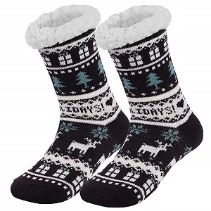 Теплі зимові шкарпетки з внутрішнім хутряним ведмедиком і протиковзкою підошвою [033] - Фото 1