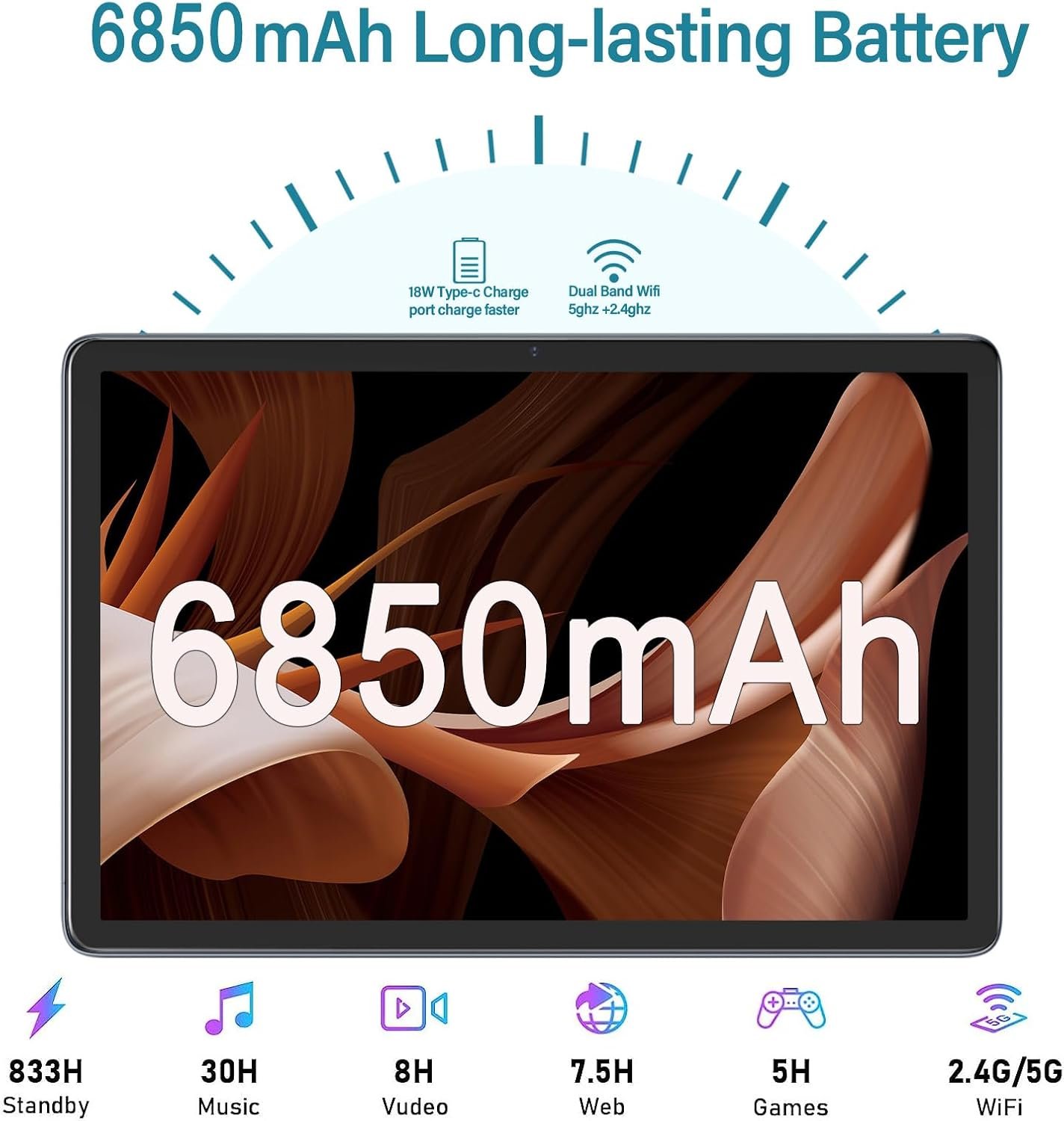 Планшет 10.1" Full HD OUZRS TAB-M1 12/128Gb 8 ядер Android 13 Черный, фото №8